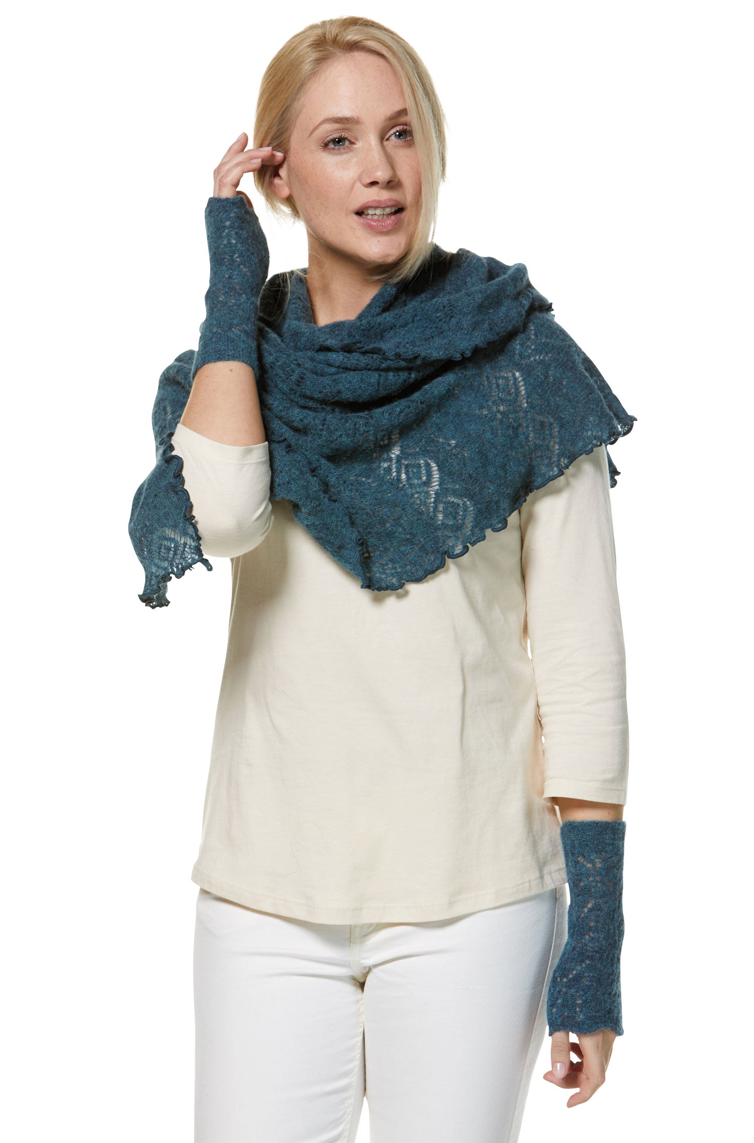 Alpaka Pulswärmer HADIA aus 55% Baby Alpaka & 26% Merino-petrol