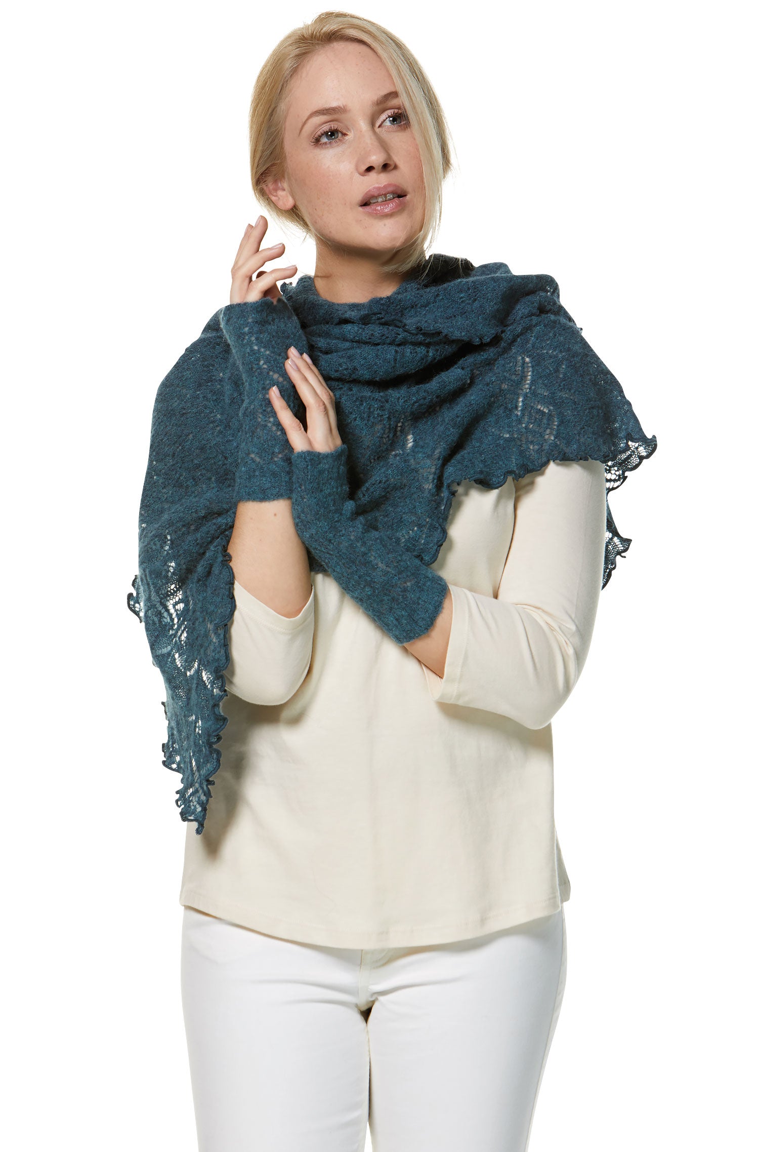 Alpaka Pulswärmer HADIA aus 55% Baby Alpaka & 26% Merino-petrol