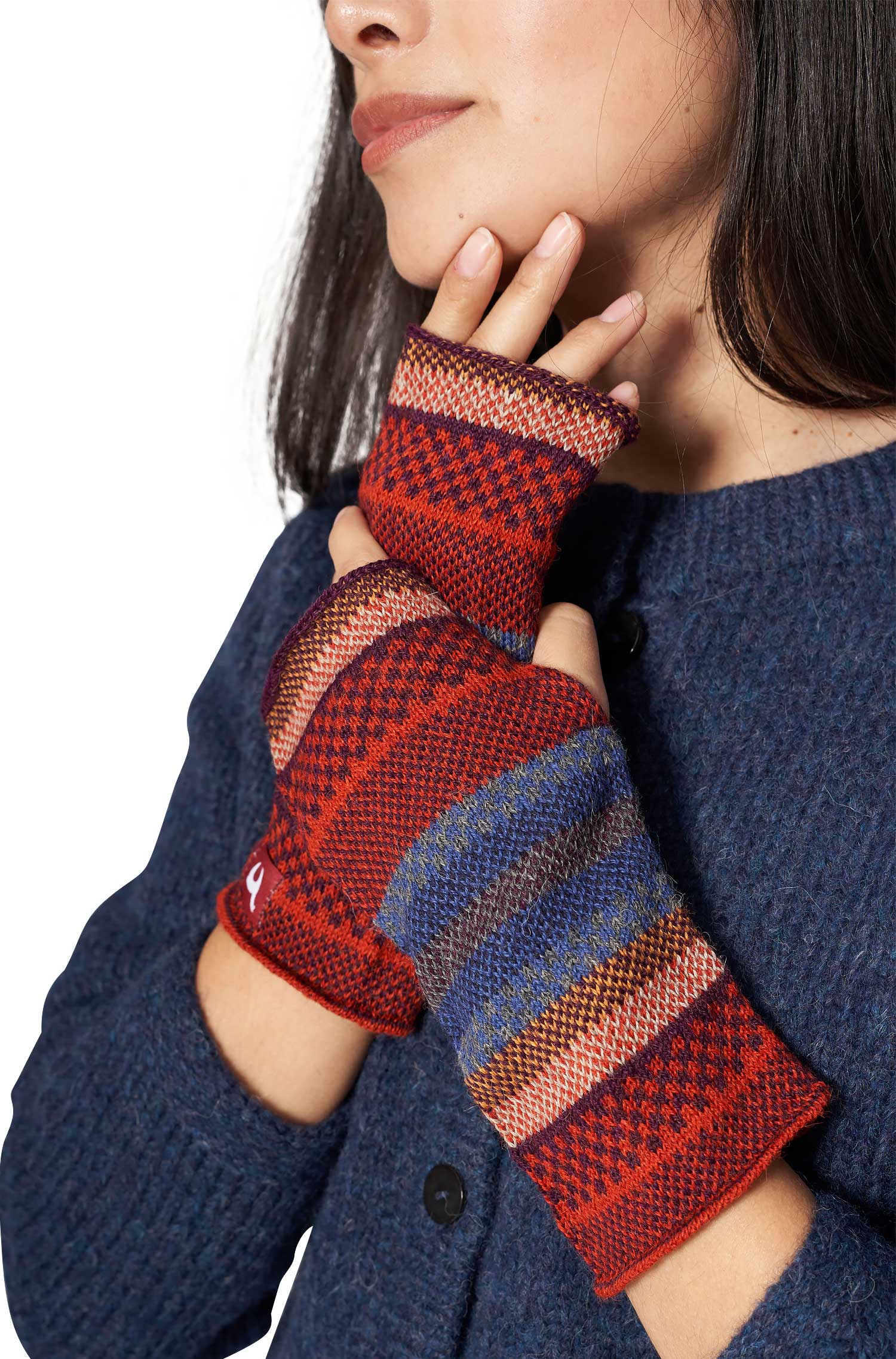 Alpaka Pulswärmer Fingerlose Handschuhe KYARA aus 100% Baby Alpaka-rusty blue