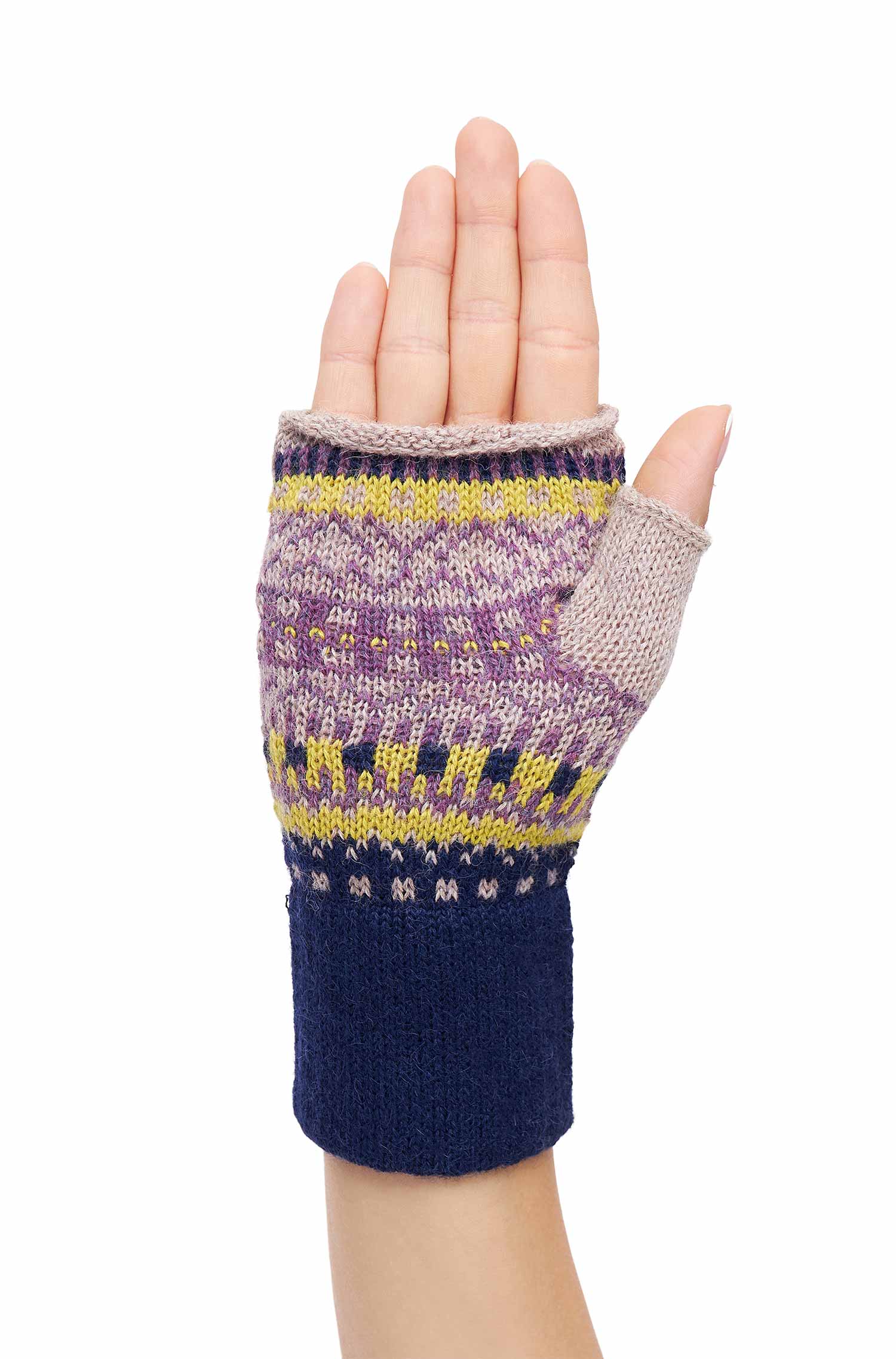 Alpaka Pulswärmer mit Daumen DILAYA aus 100% Baby Alpaka-sand multi