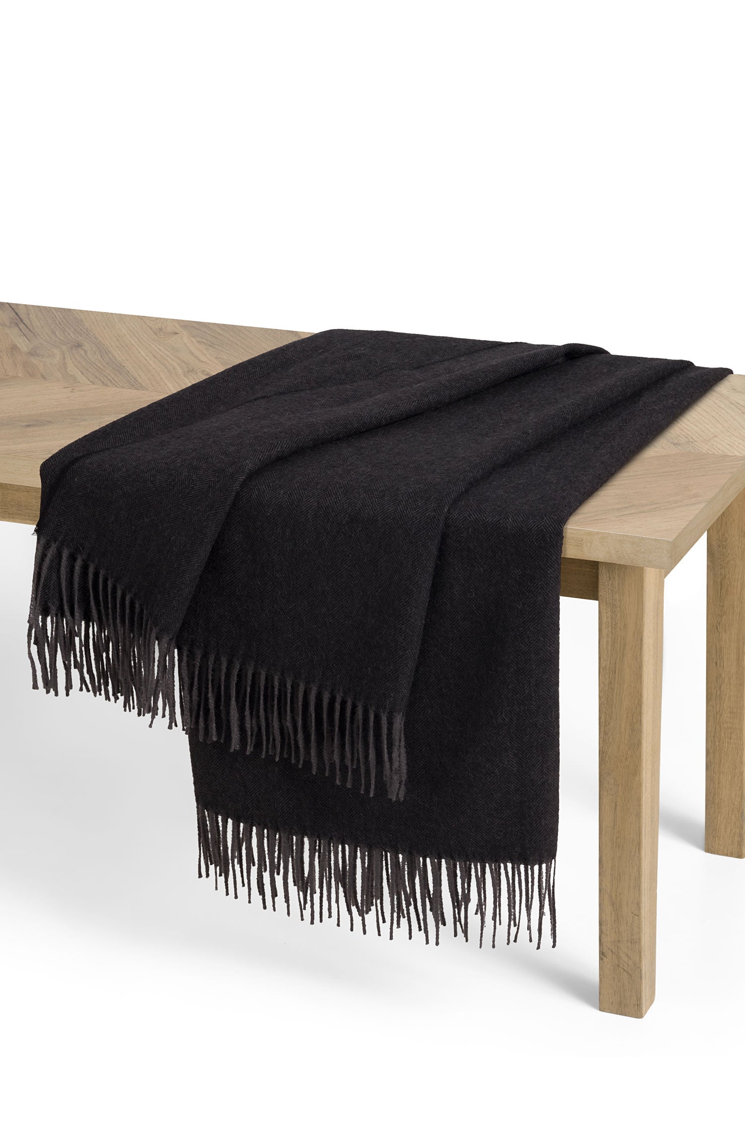 Alpaka Tages Decke FISCHGRAT aus 100% Baby Alpaka-schwarz/braun