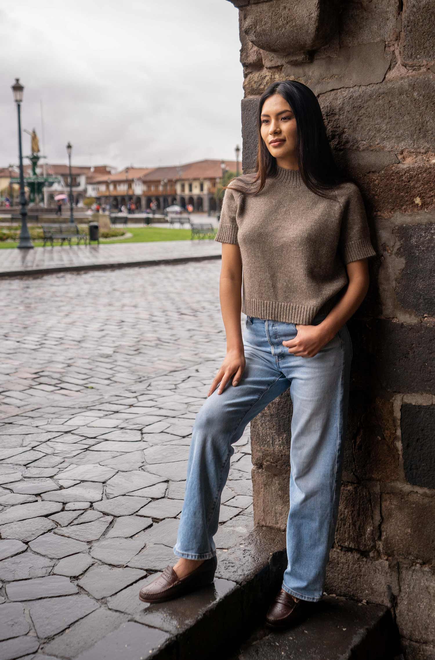 Alpaka Kurzarm-Pullover PACA-taupe