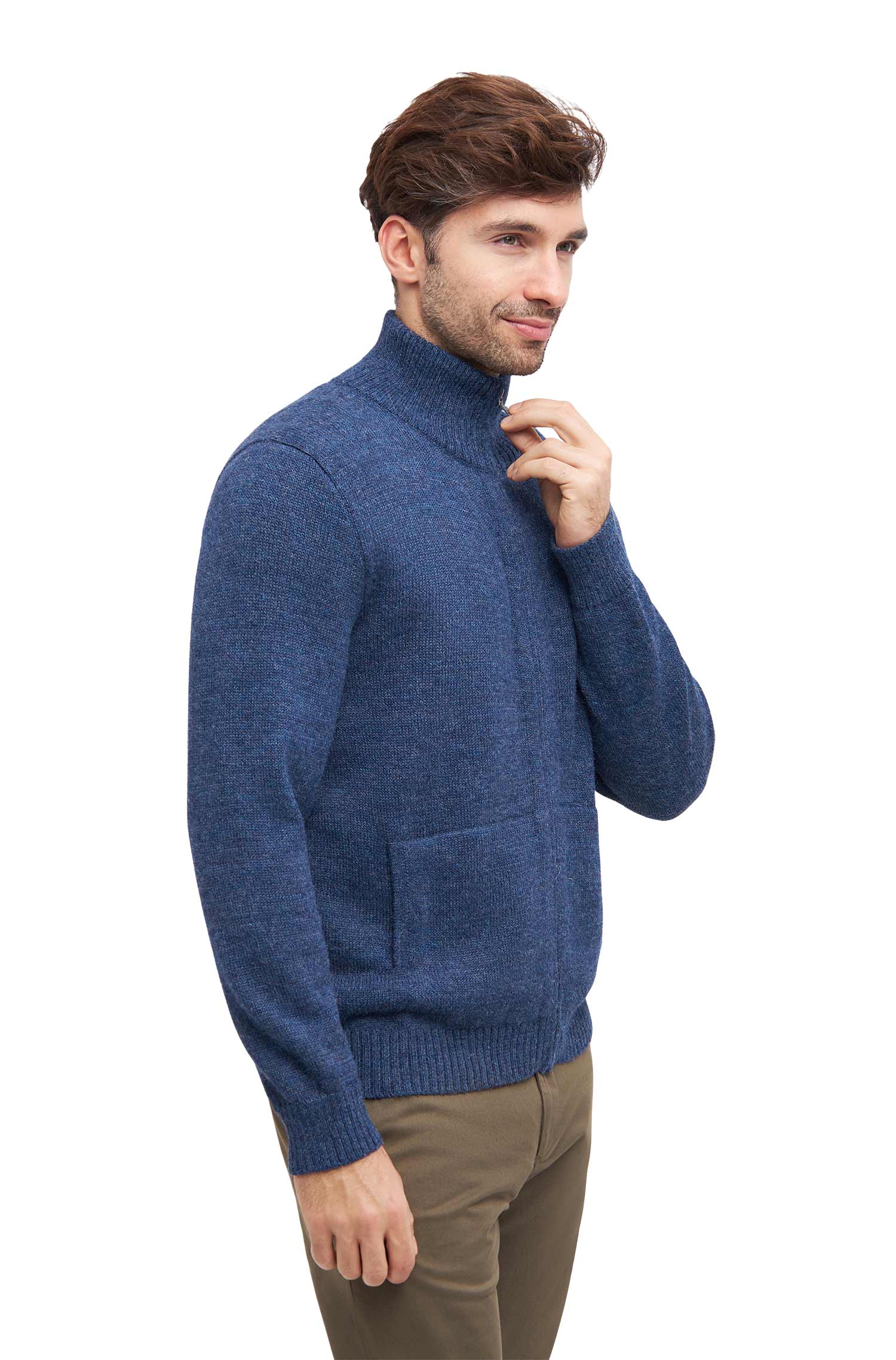 Alpaka Strickjacke RONALDO-blau meliert