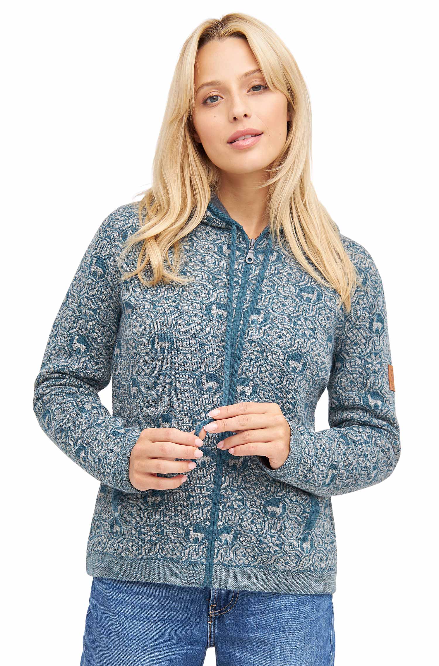 Alpaka Strickjacke HUASCARAN | gefüttert-jeansblau