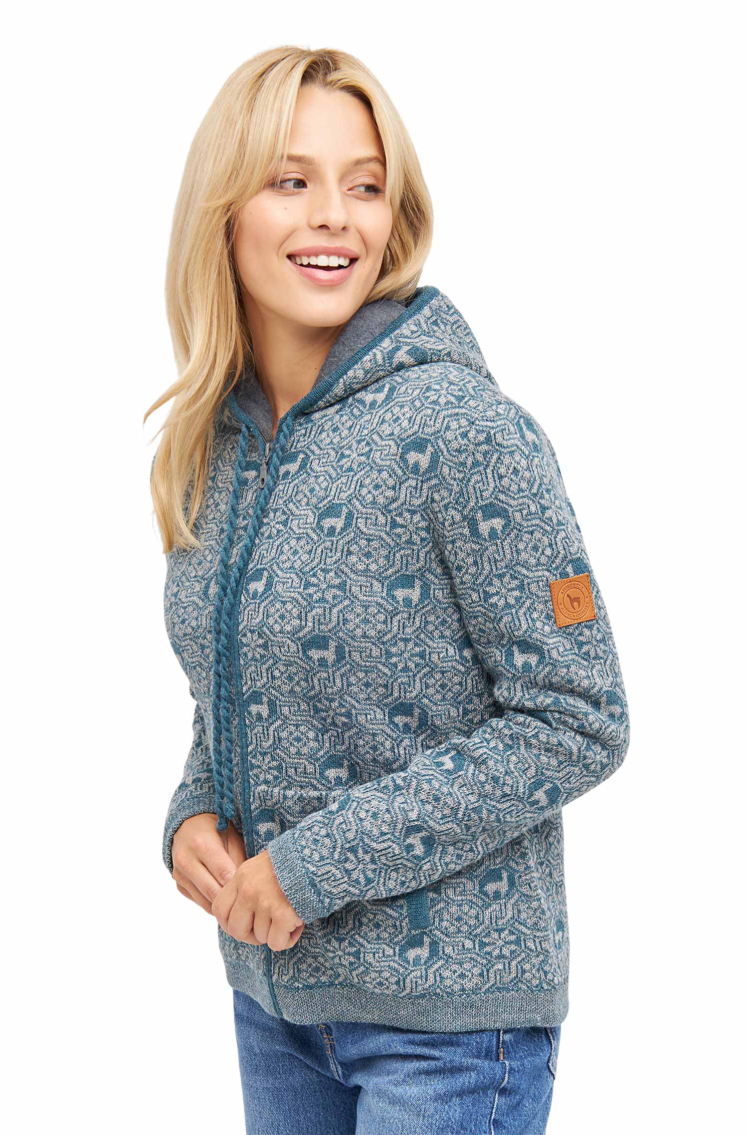 Alpaka Strickjacke HUASCARAN | gefüttert-jeansblau