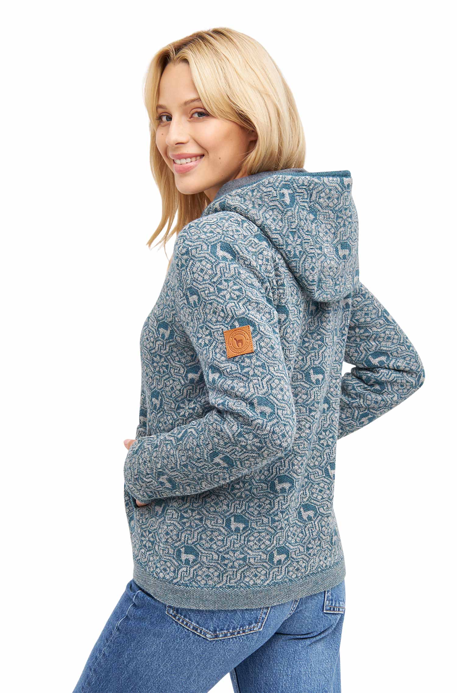 Alpaka Strickjacke HUASCARAN | gefüttert-jeansblau