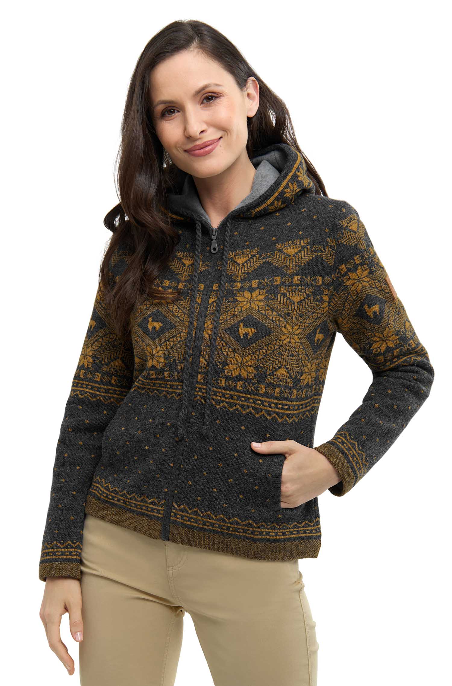 Alpaka Strickjacke ANDEN ROCA | gefüttert-anthrazit