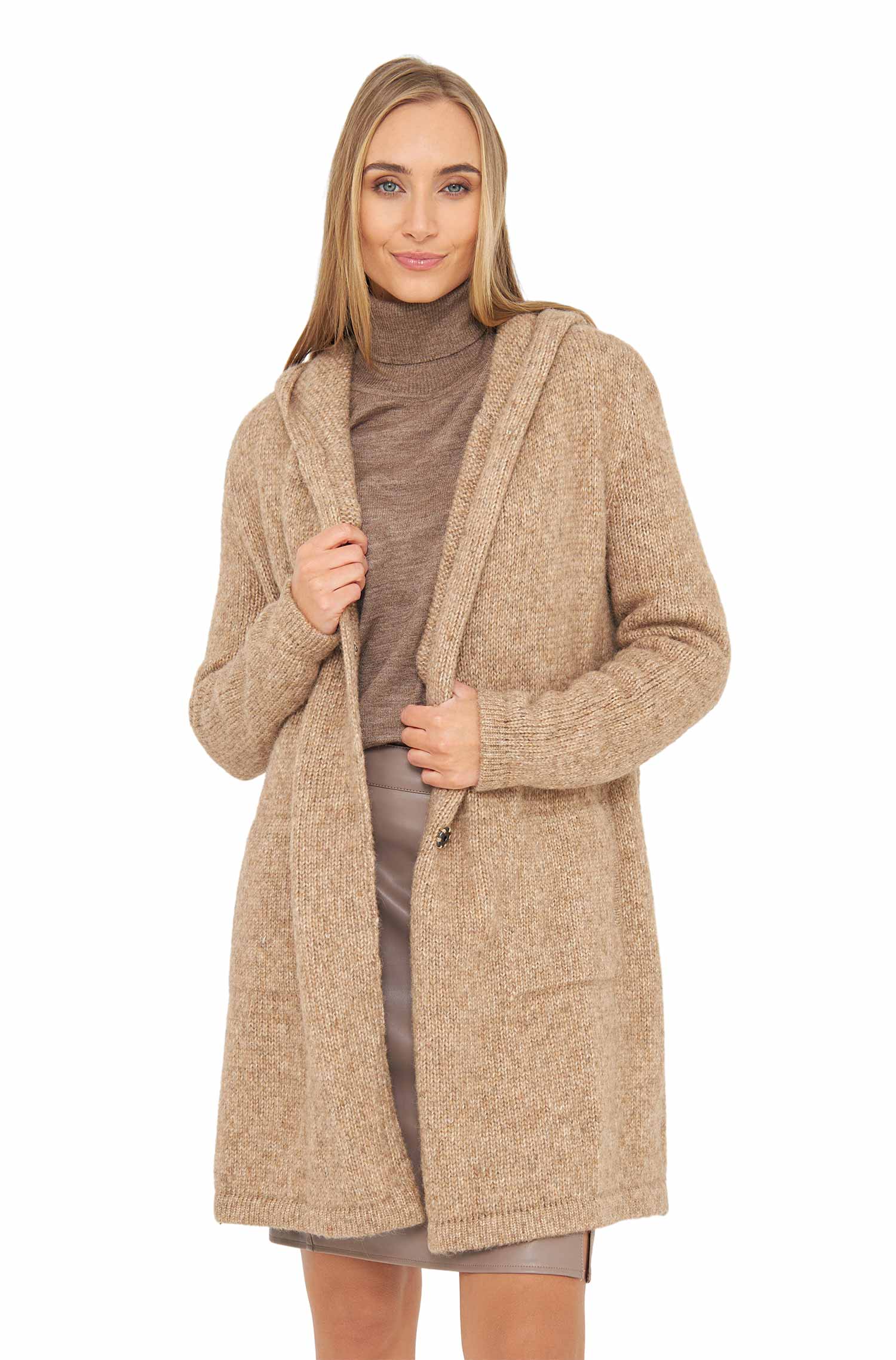 Alpaka Strickjacke ANNABELL-beige meliert