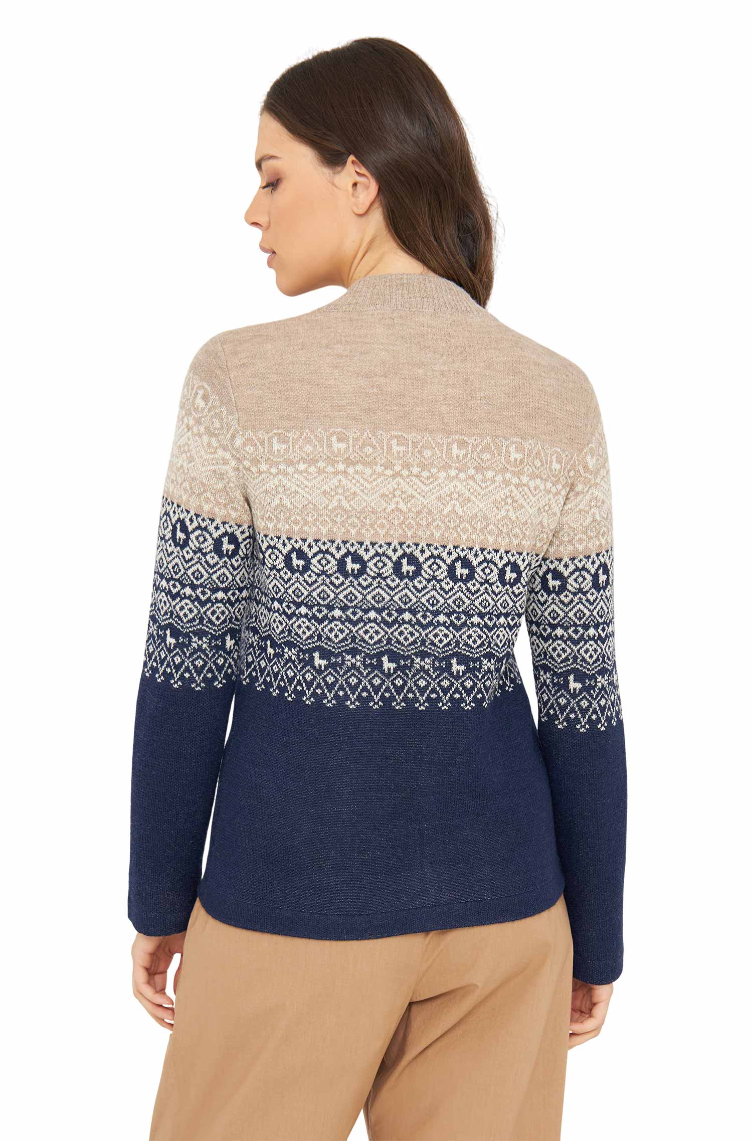 Alpaka Strickjacke CARLA-blau/sand