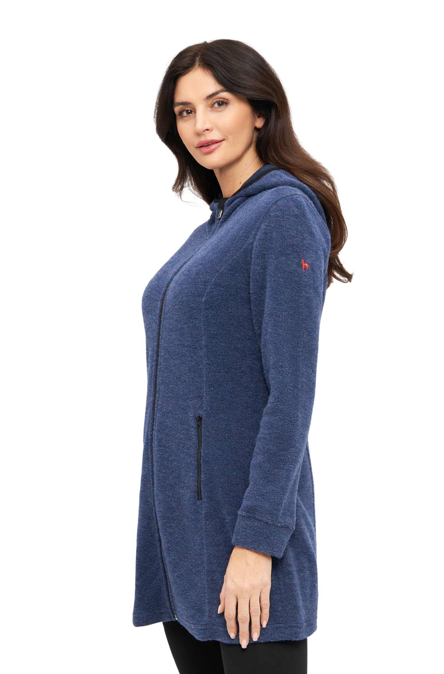 Alpaka Kapuzenmantel APU FLEECE-saphirblau