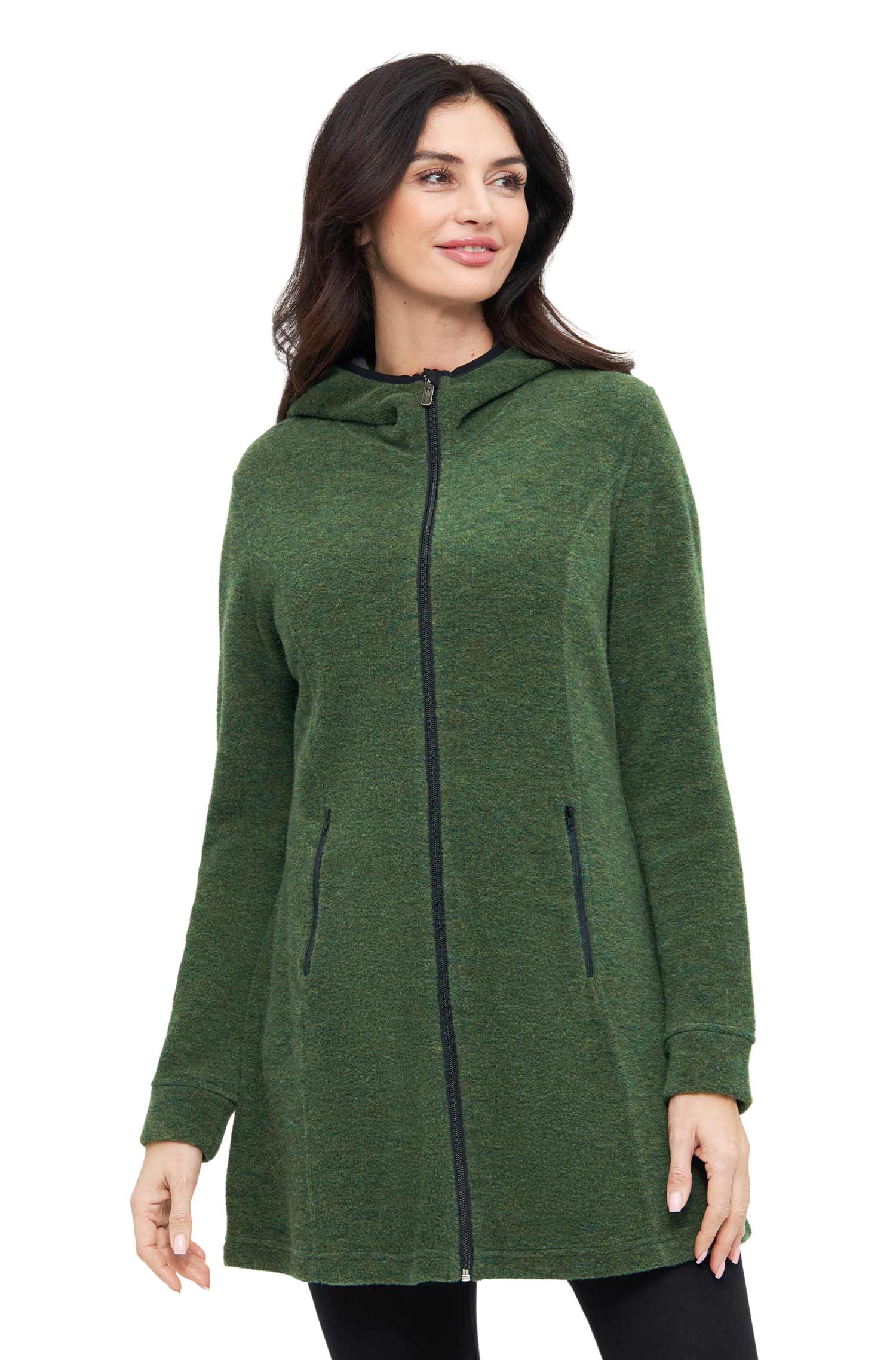 Alpaka Kapuzenmantel APU FLEECE-waldgrün