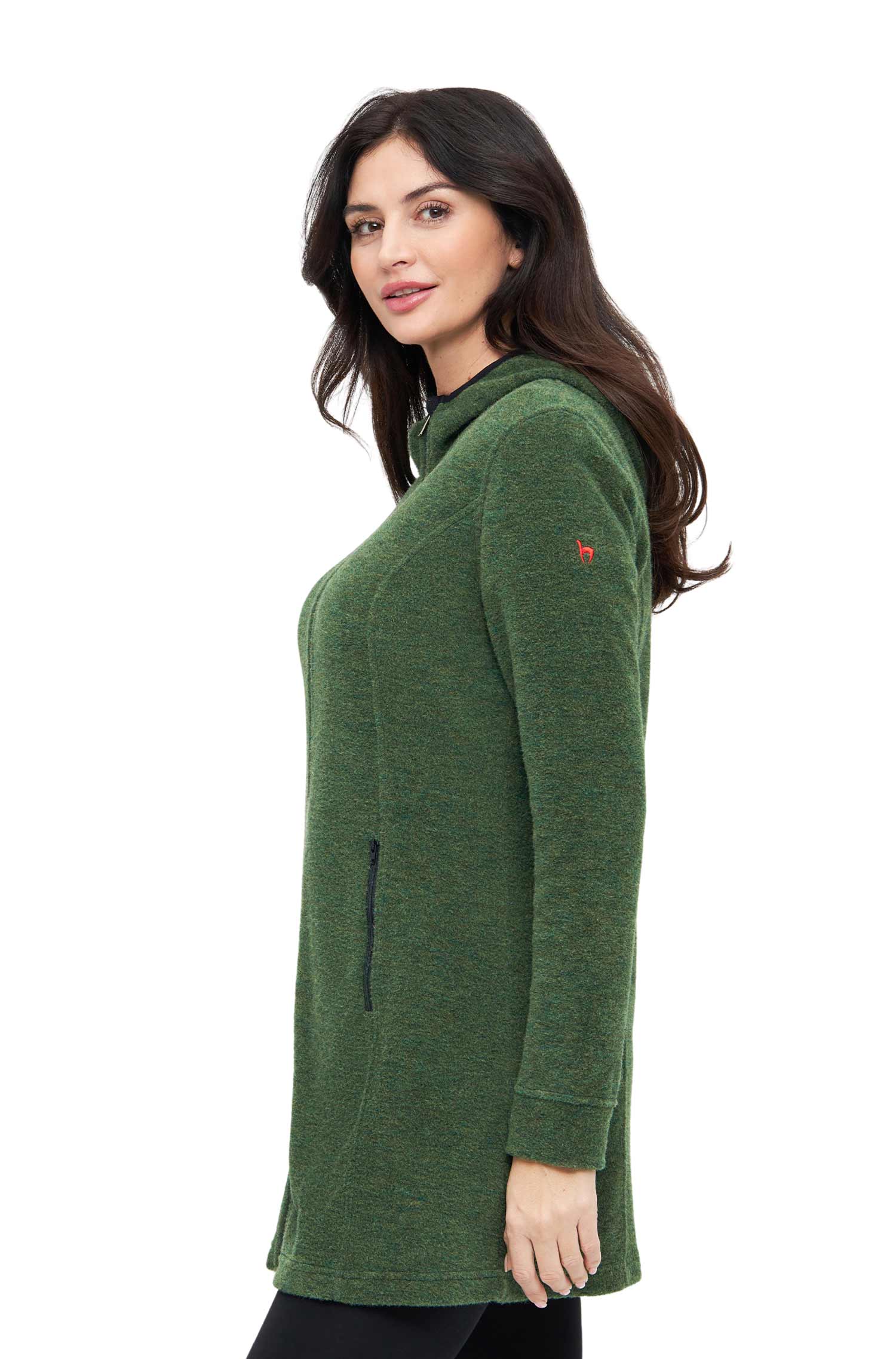 Alpaka Kapuzenmantel APU FLEECE-waldgrün