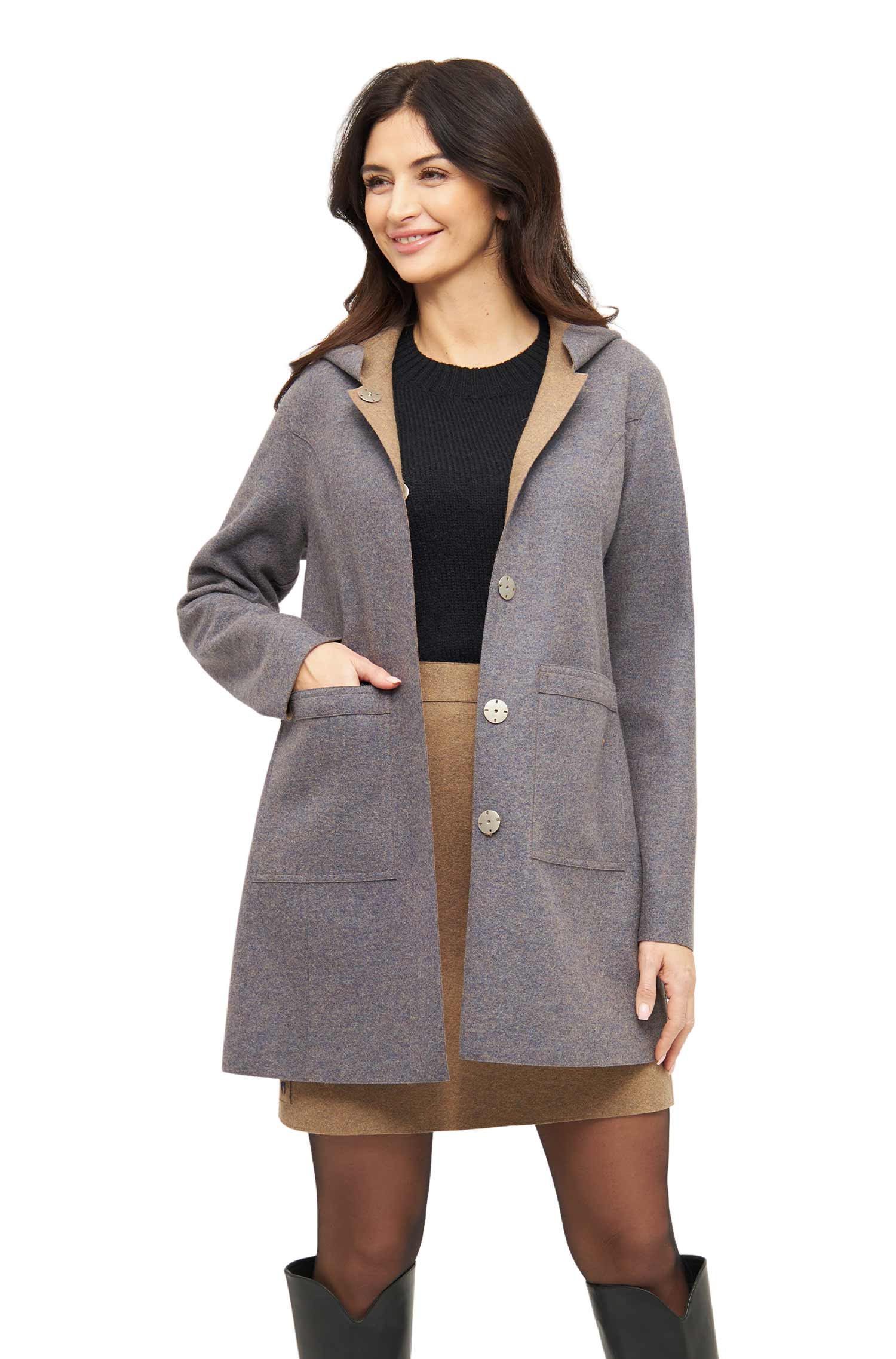 Alpaka Mantel COSTA-sandstein/grau