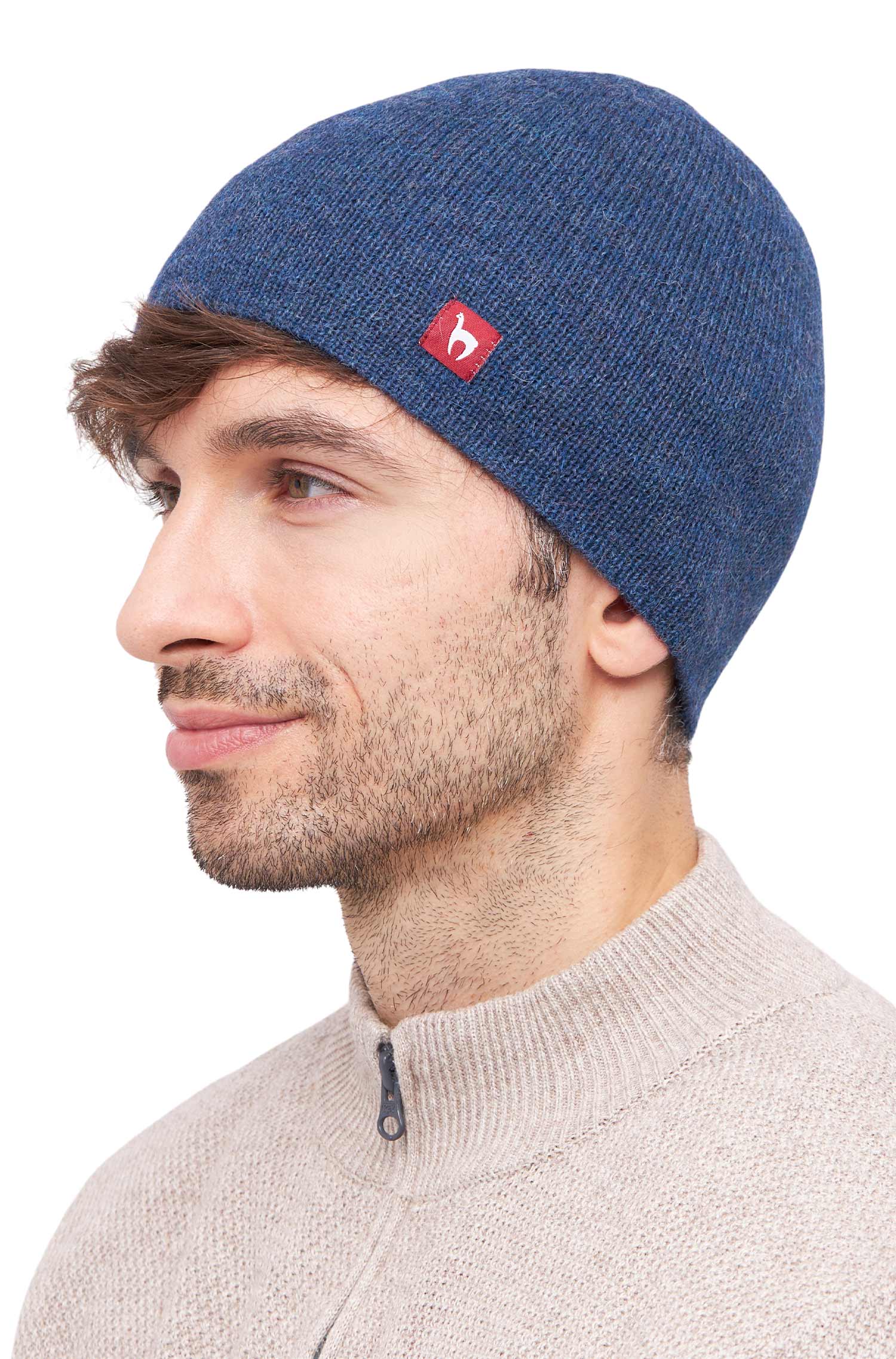 Alpaka Wendemütze UNI-jeansblau/grau