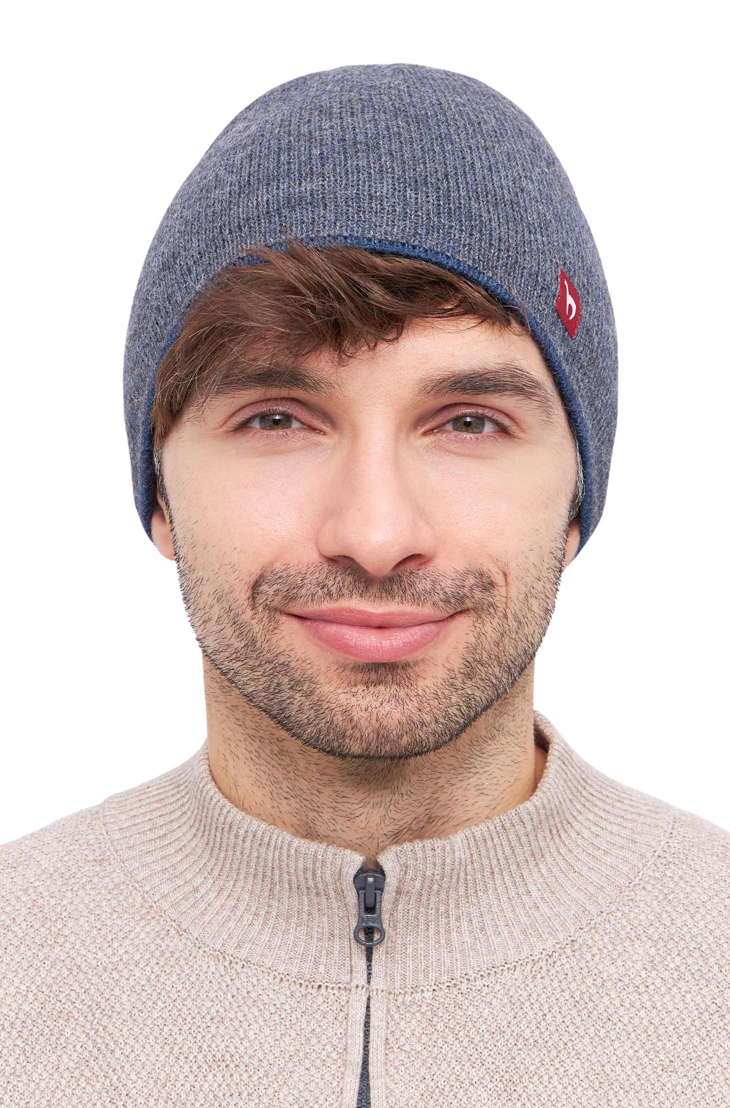 Alpaka Wendemütze UNI-jeansblau/grau