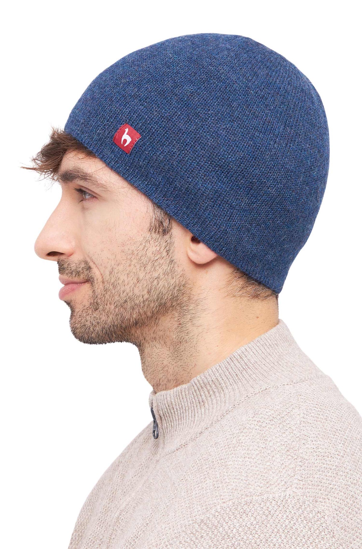 Alpaka Wendemütze UNI-jeansblau/grau
