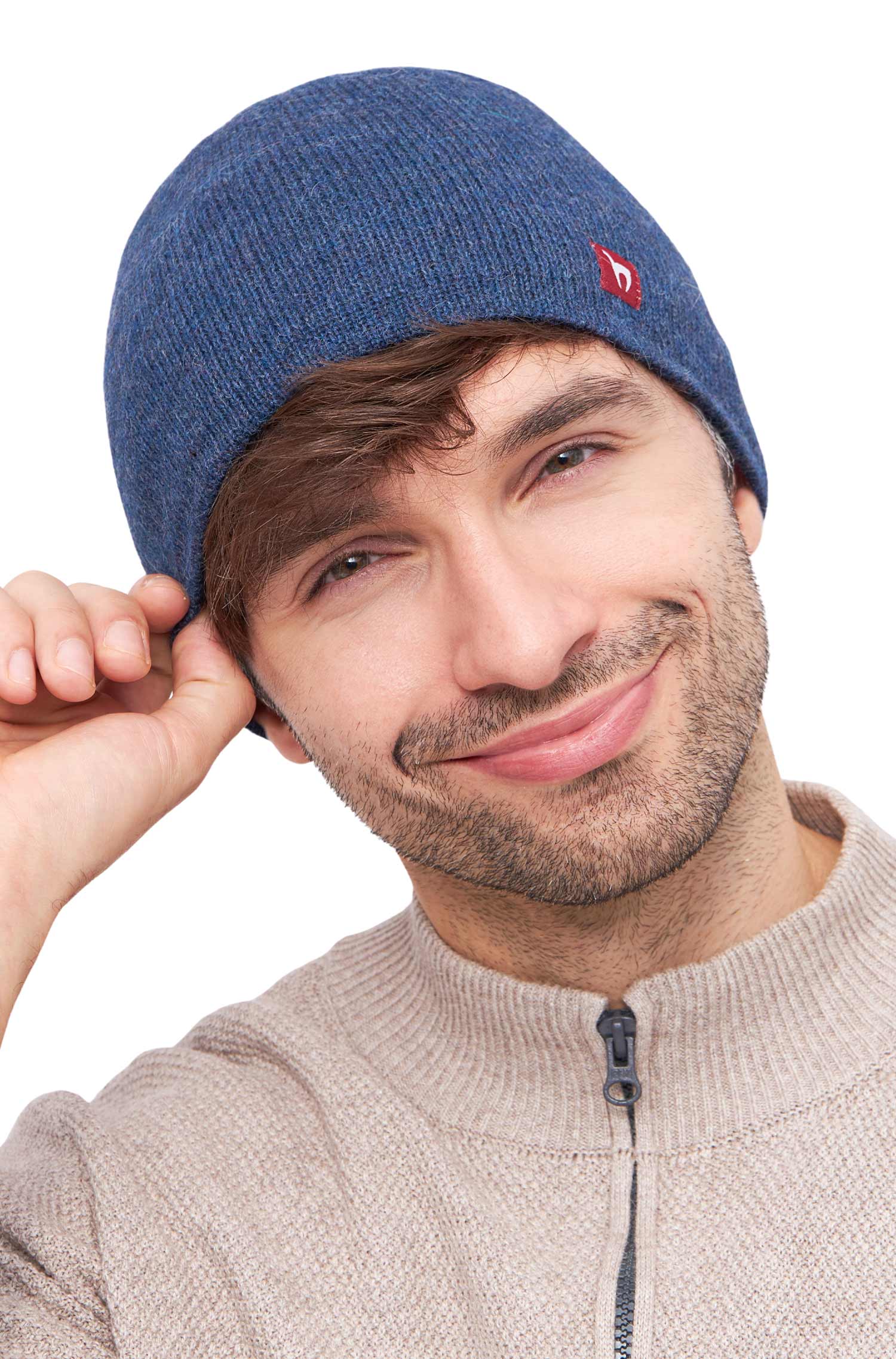Alpaka Wendemütze UNI-jeansblau/grau