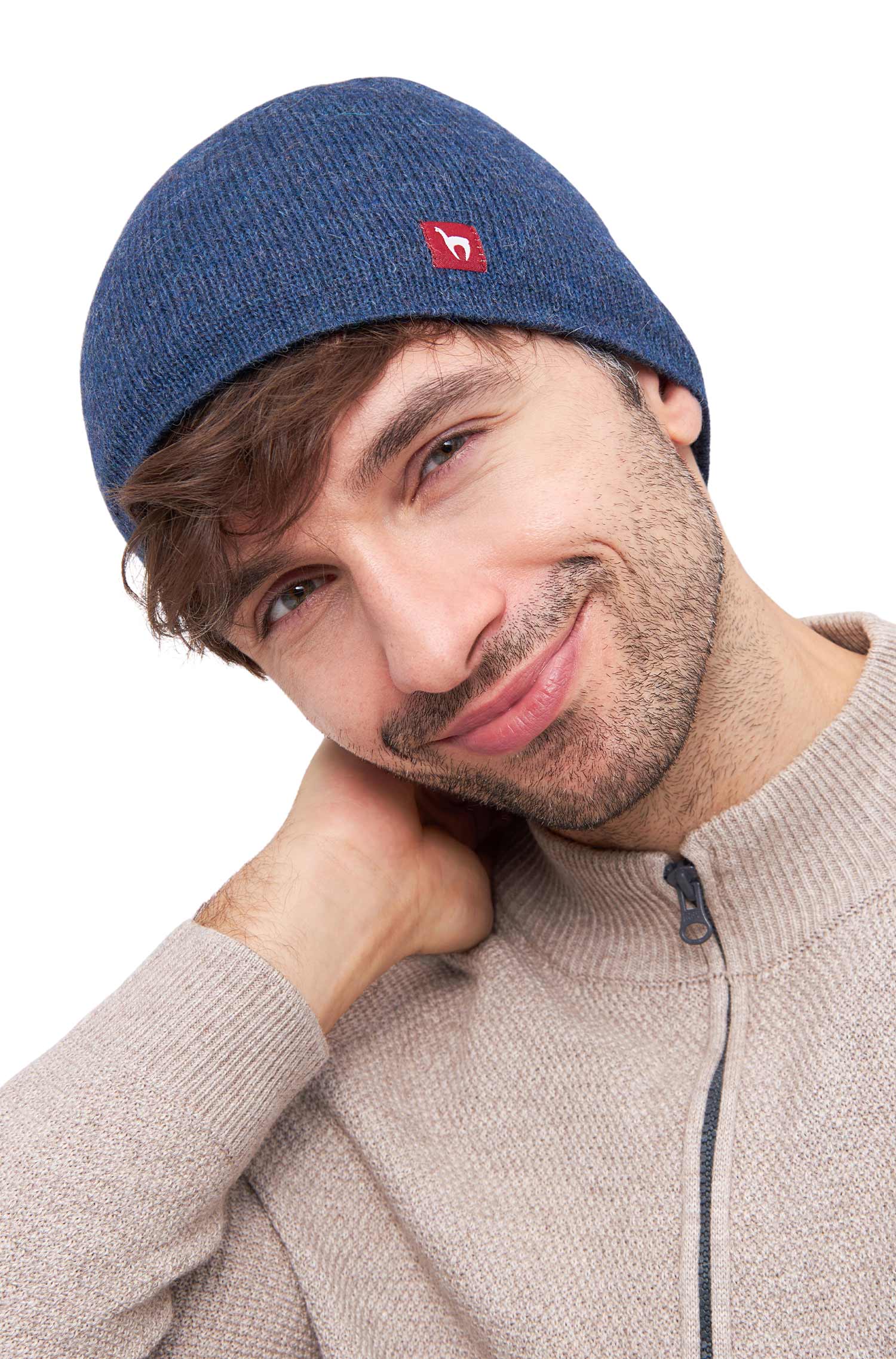 Alpaka Wendemütze UNI-jeansblau/grau