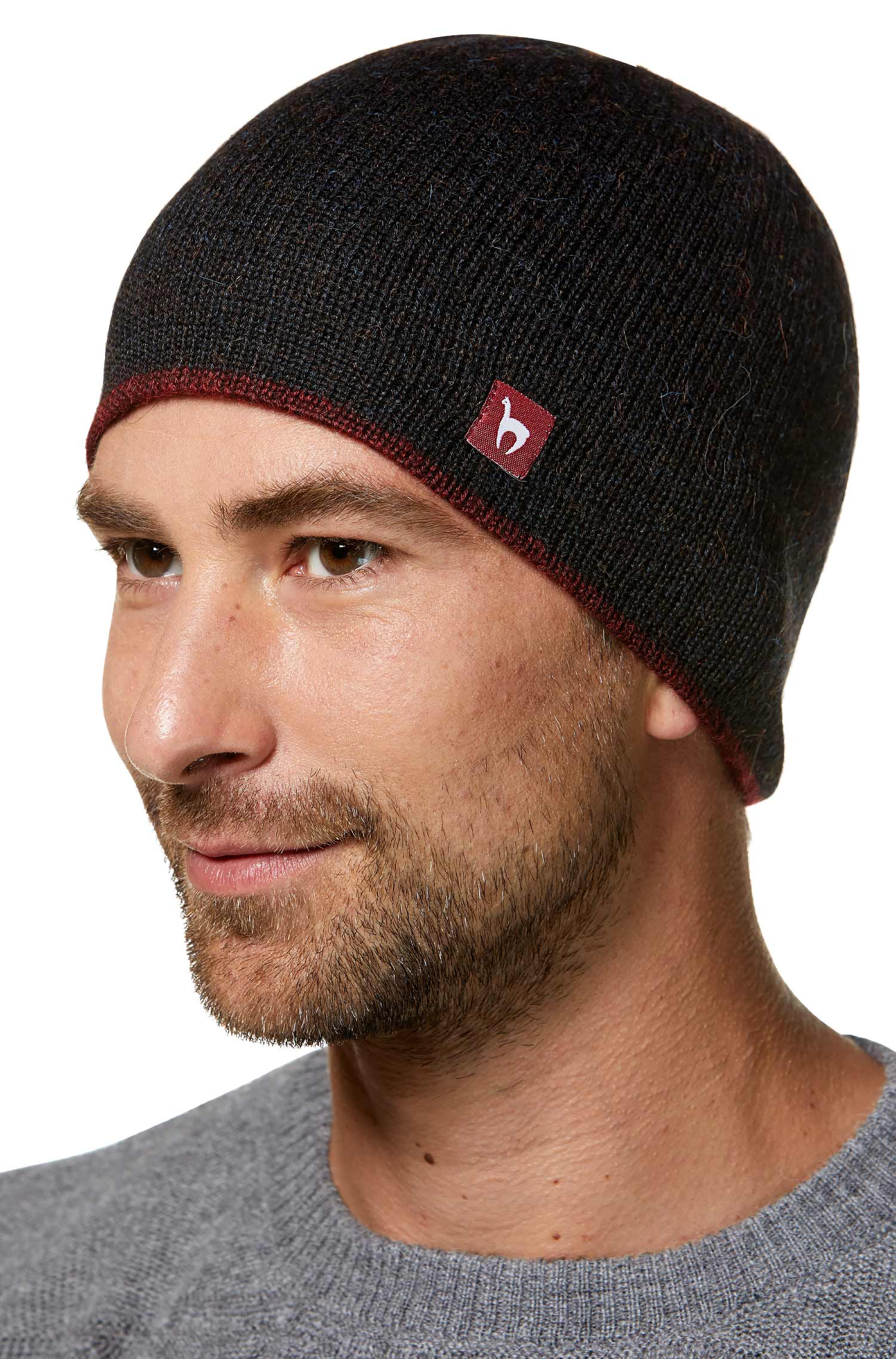 Alpaka Wendemütze UNI-rot/schwarz meliert