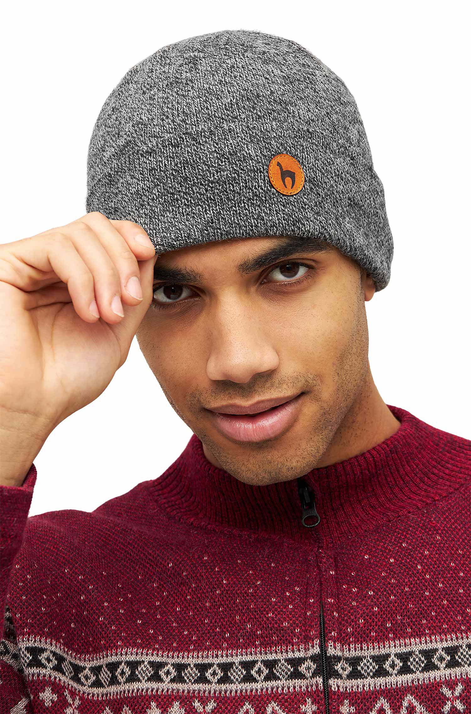 Alpaka Mütze BARK-grauschwarz meliert