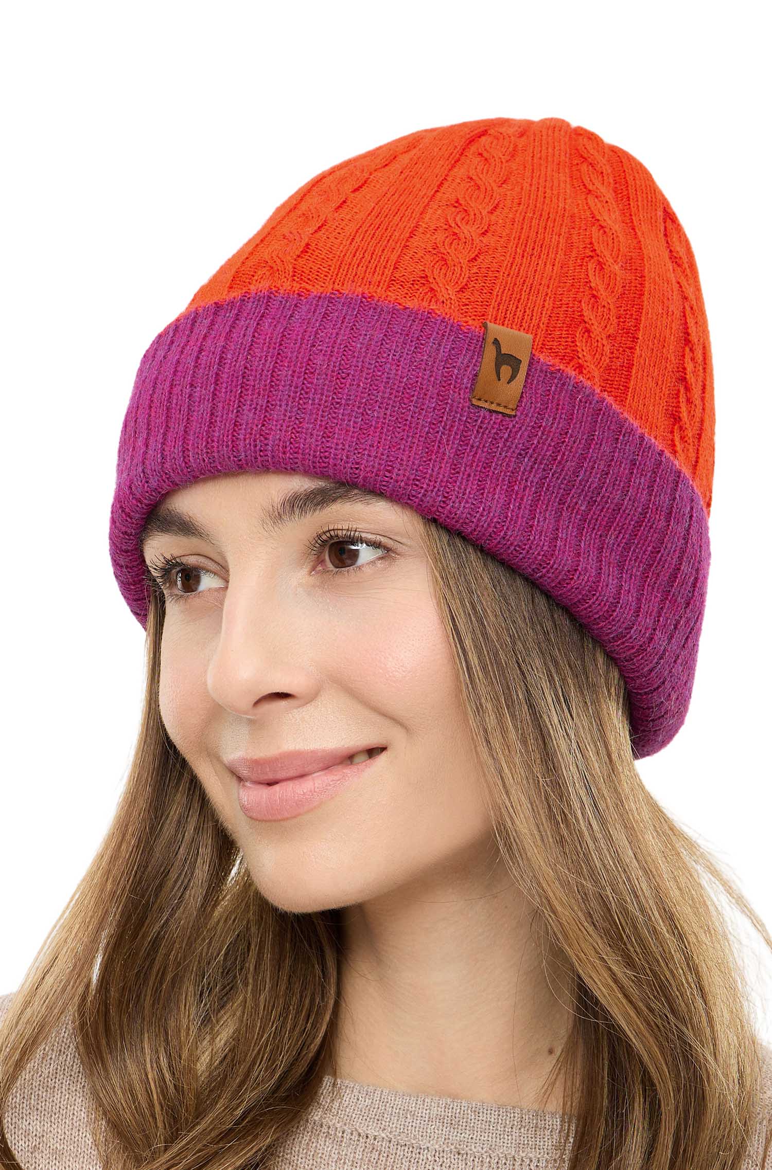 Alpaka Wendemütze SUAVE-orangerot/fuchsia