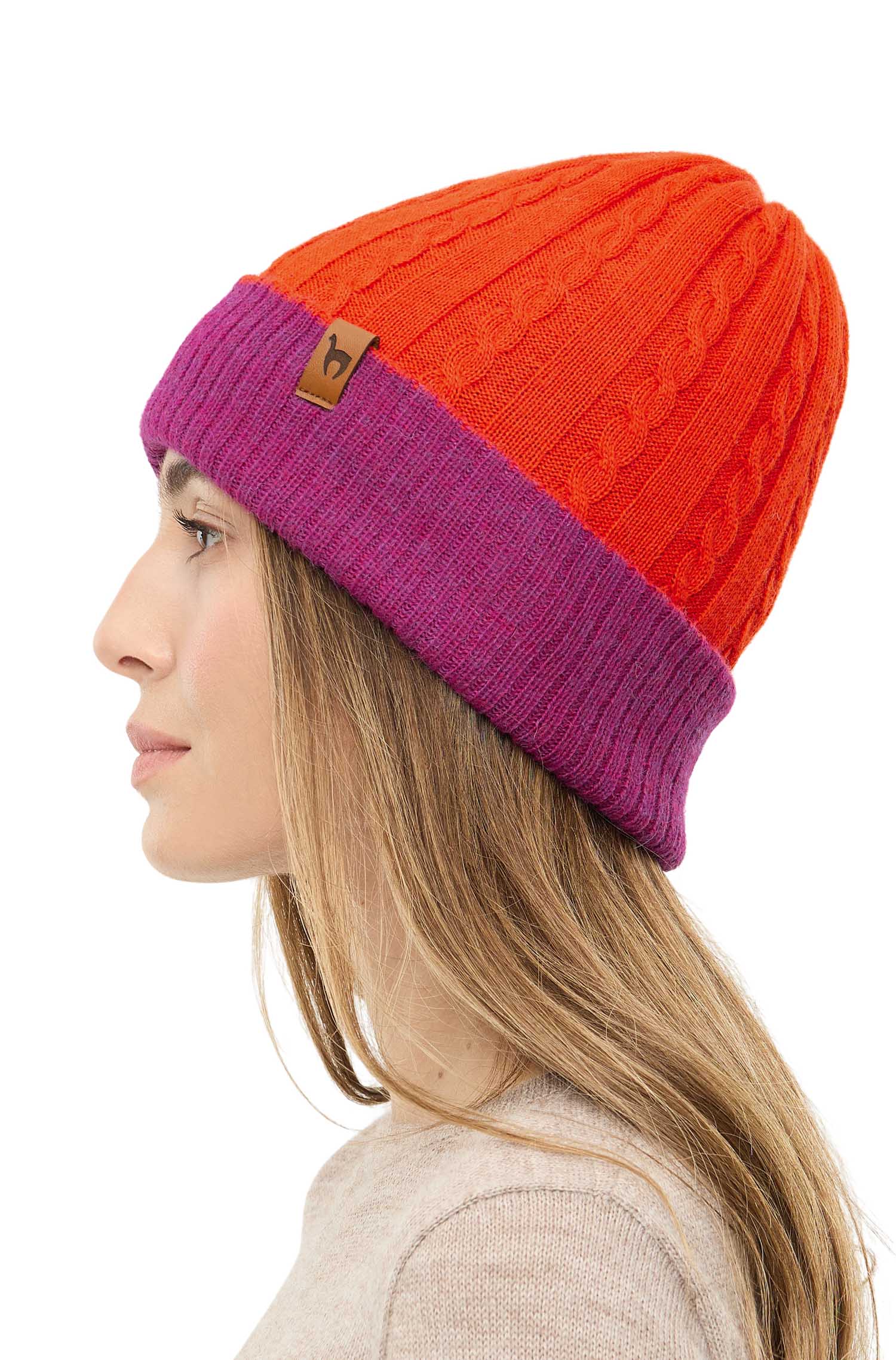 Alpaka Wendemütze SUAVE-orangerot/fuchsia