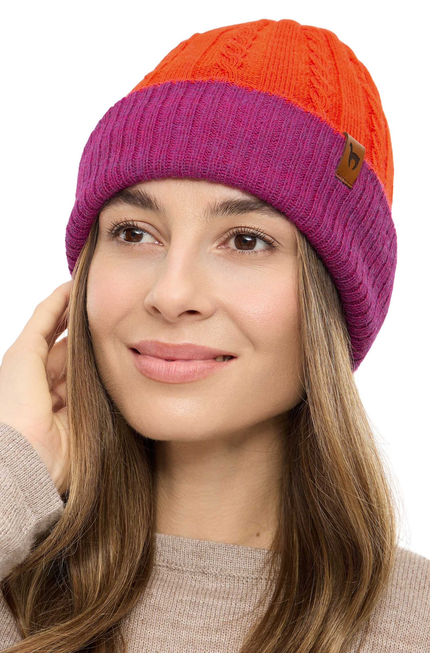 Alpaka Wendemütze SUAVE-orangerot/fuchsia