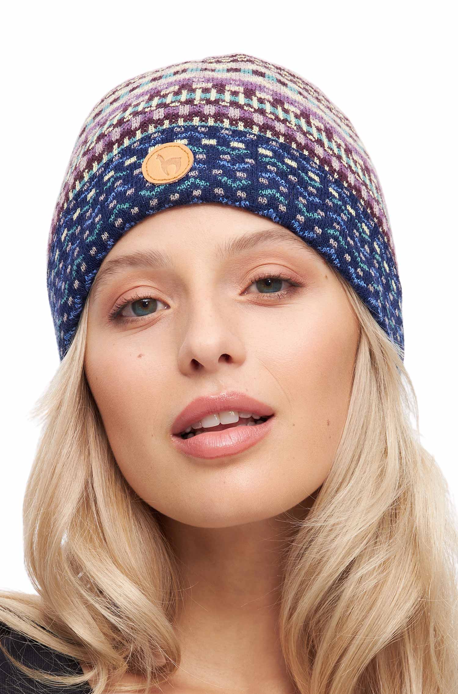 Alpaka Mütze DILAYA mit Bommel-sand multi
