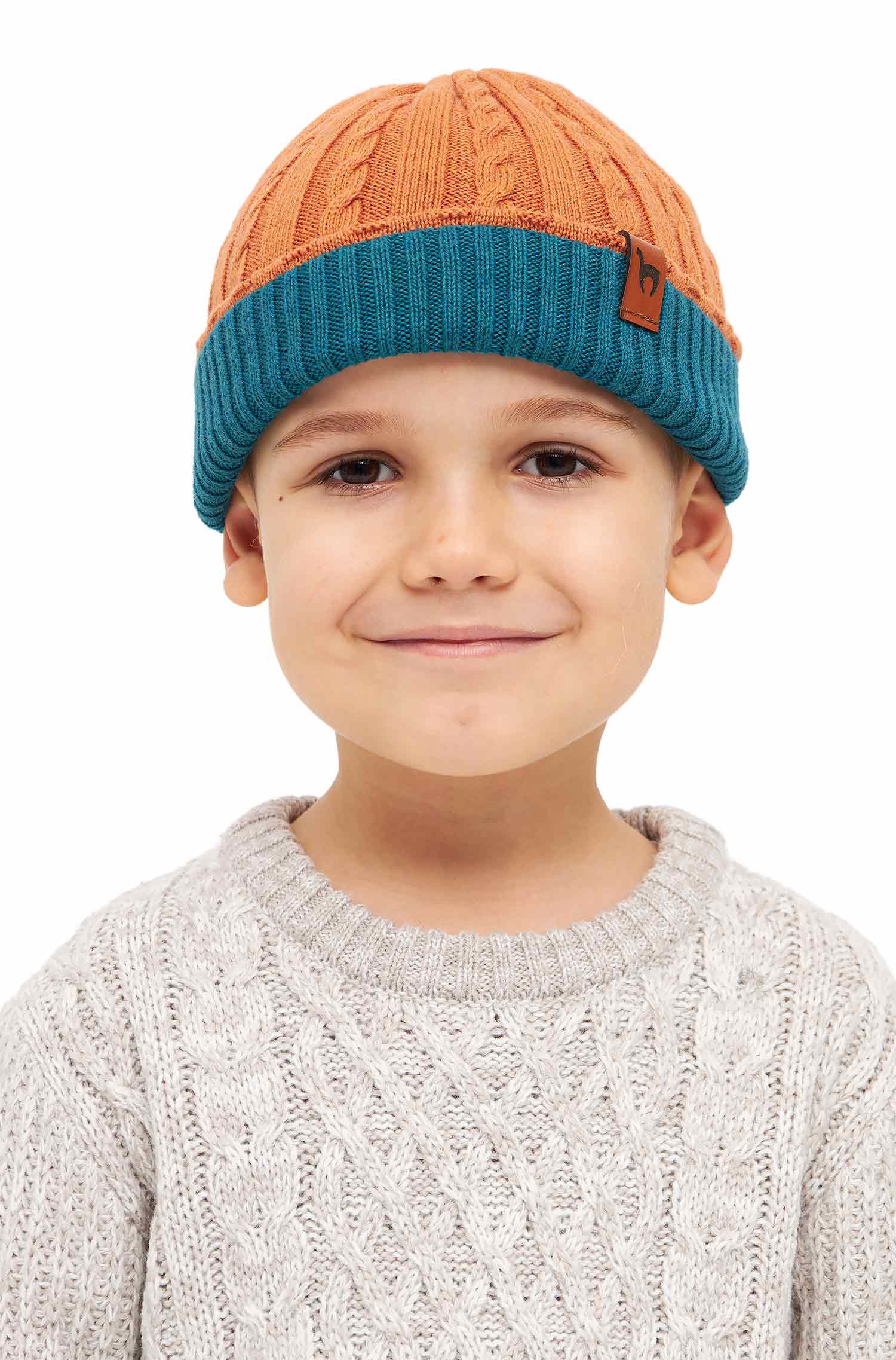 Alpaka Wendemütze ELISUAVE-orange/petrol