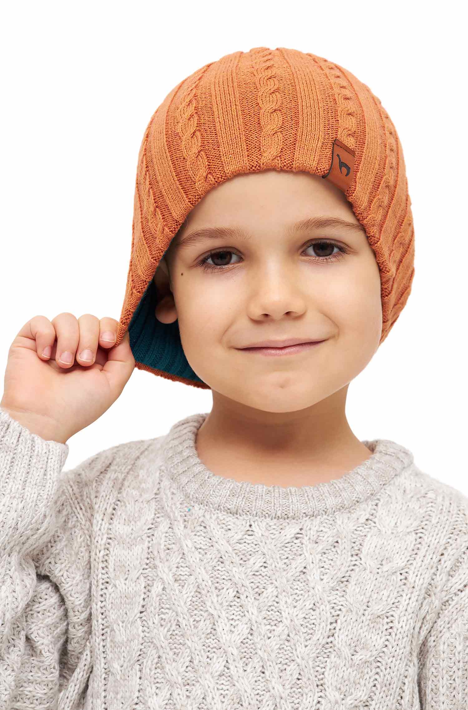 Alpaka Wendemütze ELISUAVE-orange/petrol
