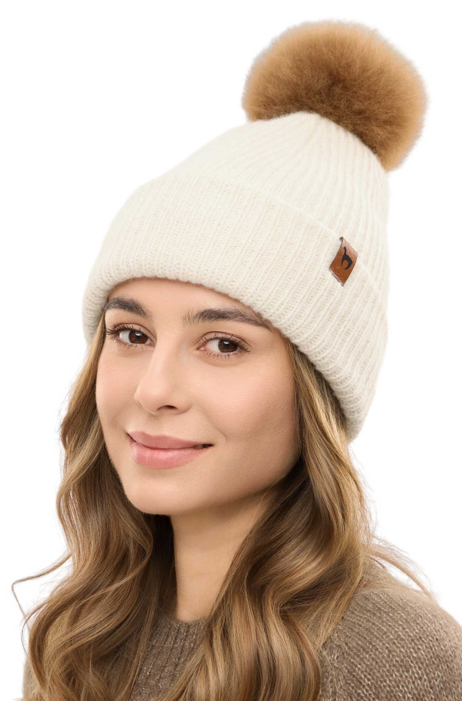 Alpaka Mütze PACA mit Bommel-ecru