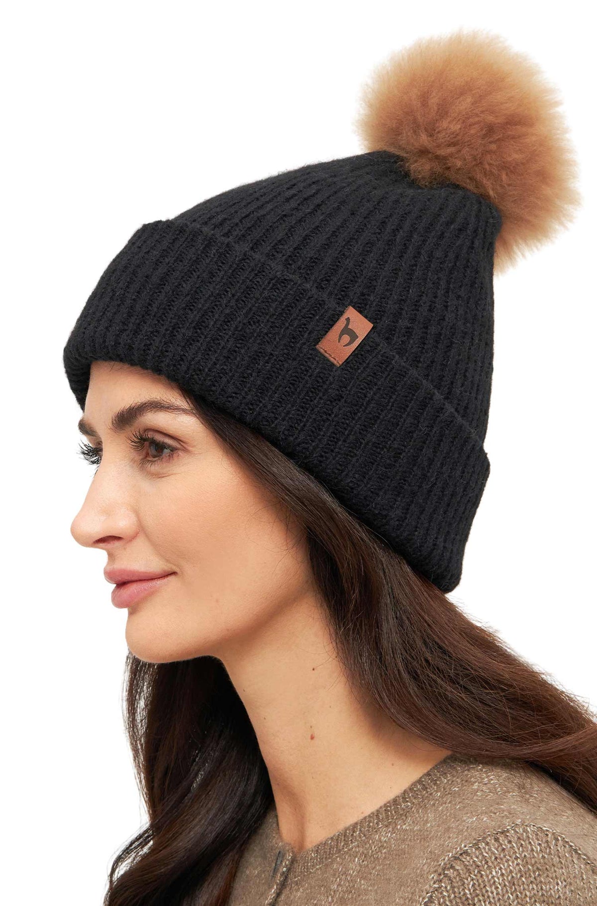 Alpaka Mütze PACA mit Bommel-schwarz