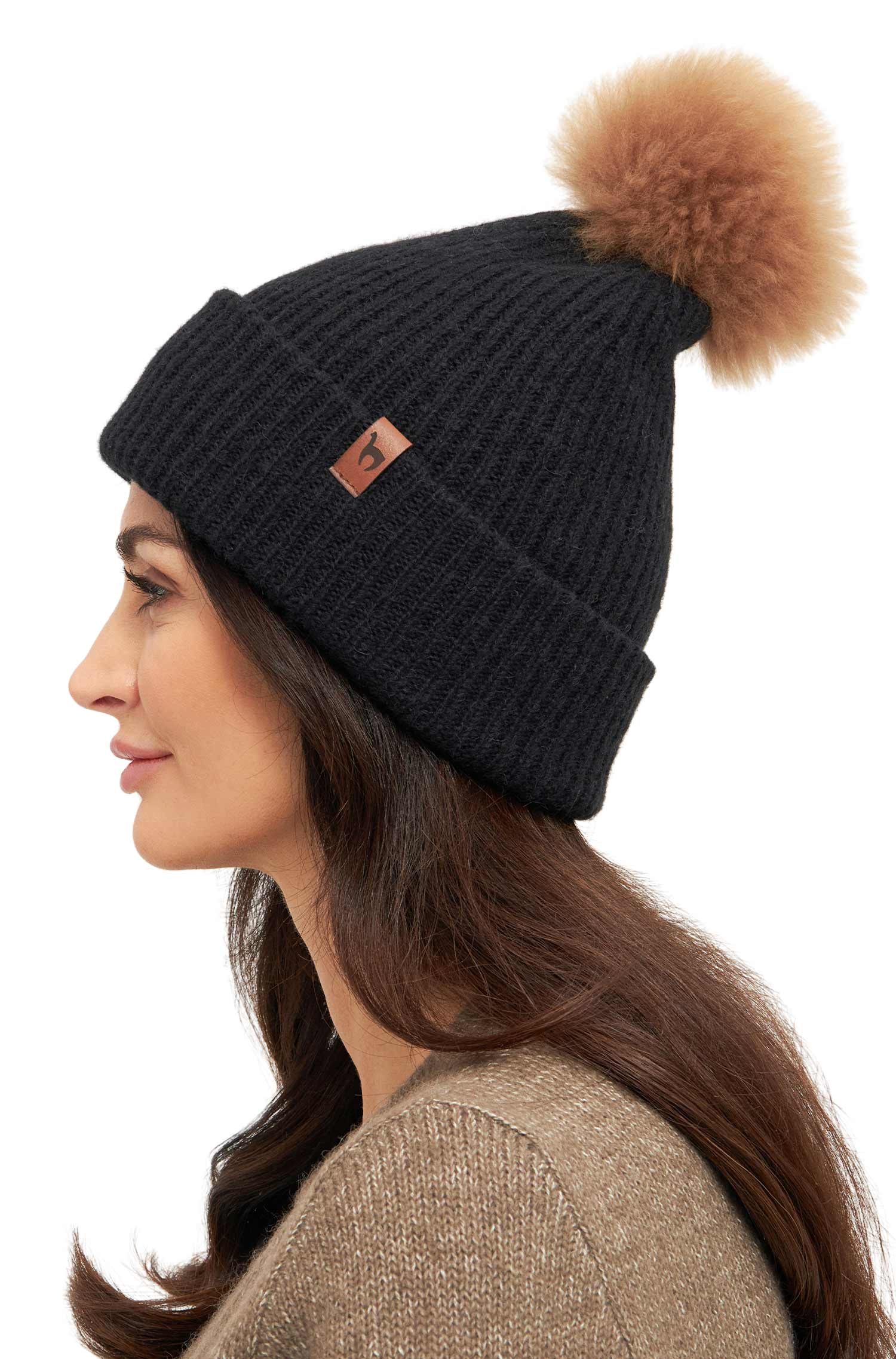 Alpaka Mütze PACA mit Bommel-schwarz