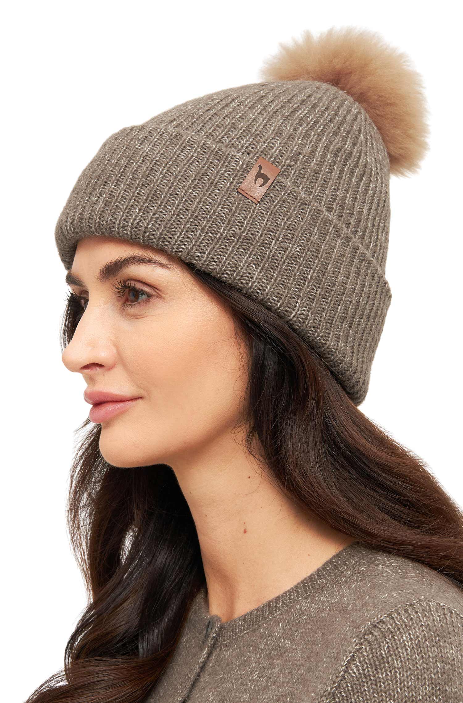 Alpaka Mütze PACA mit Bommel-taupe