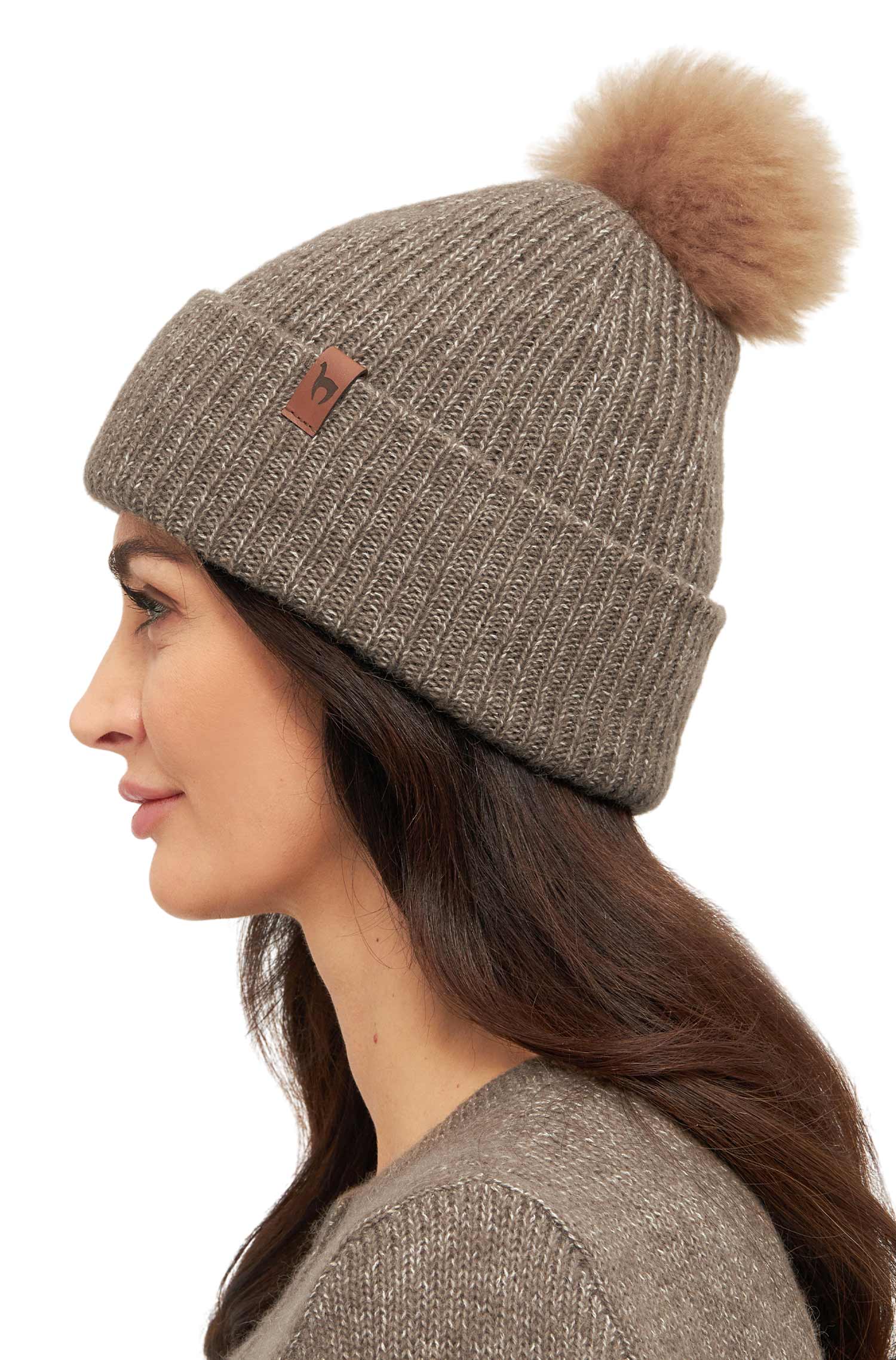 Alpaka Mütze PACA mit Bommel-taupe
