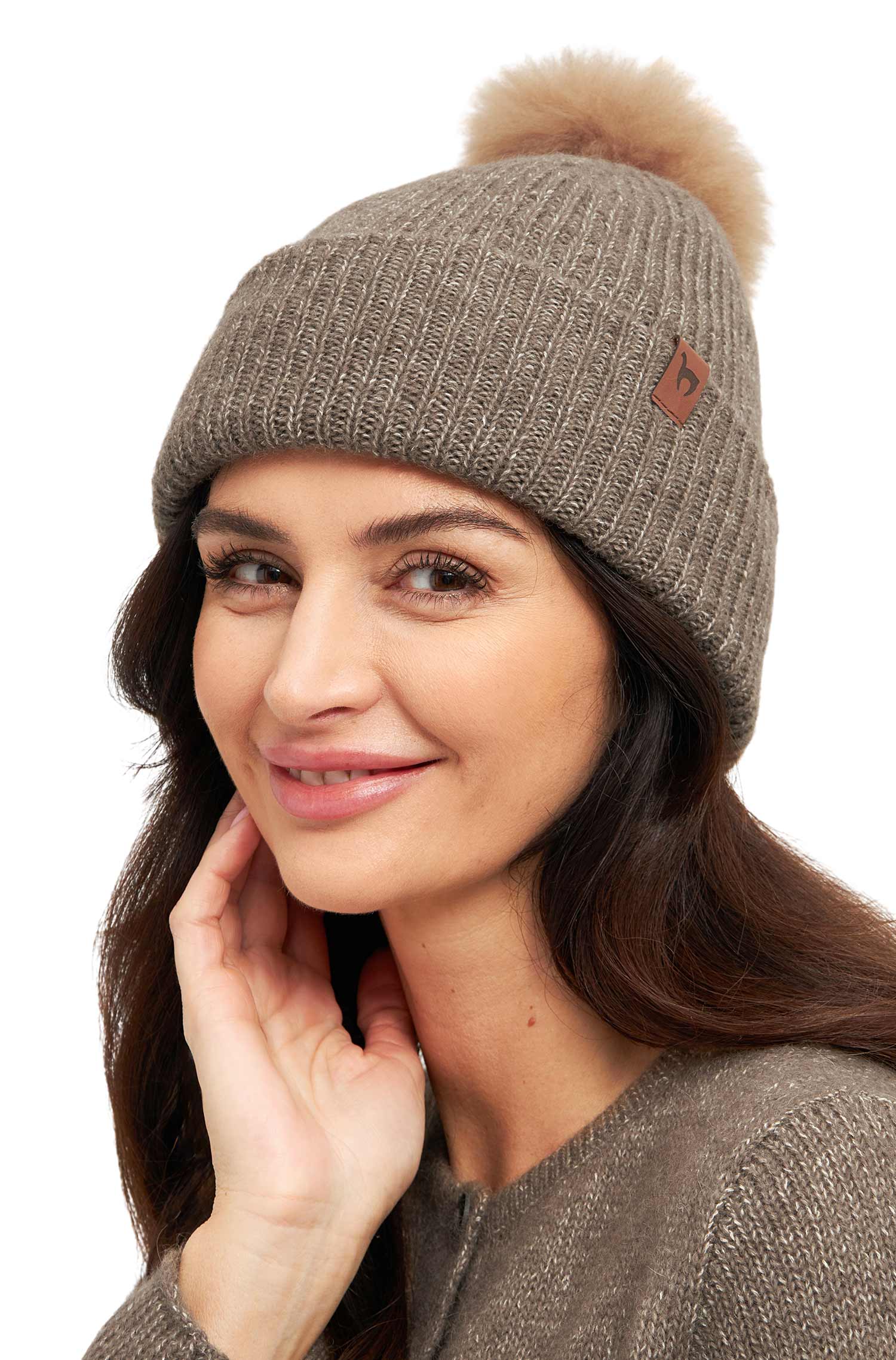 Alpaka Mütze PACA mit Bommel-taupe
