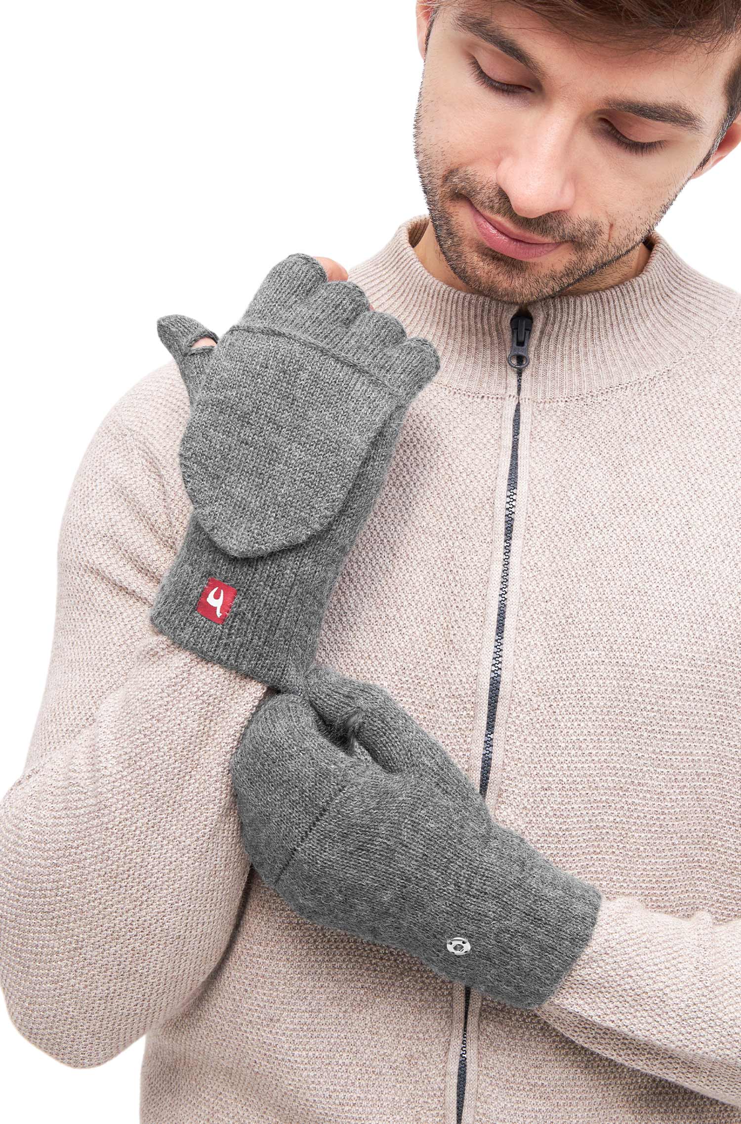 Alpaka Känguru Handschuhe UNI-grau