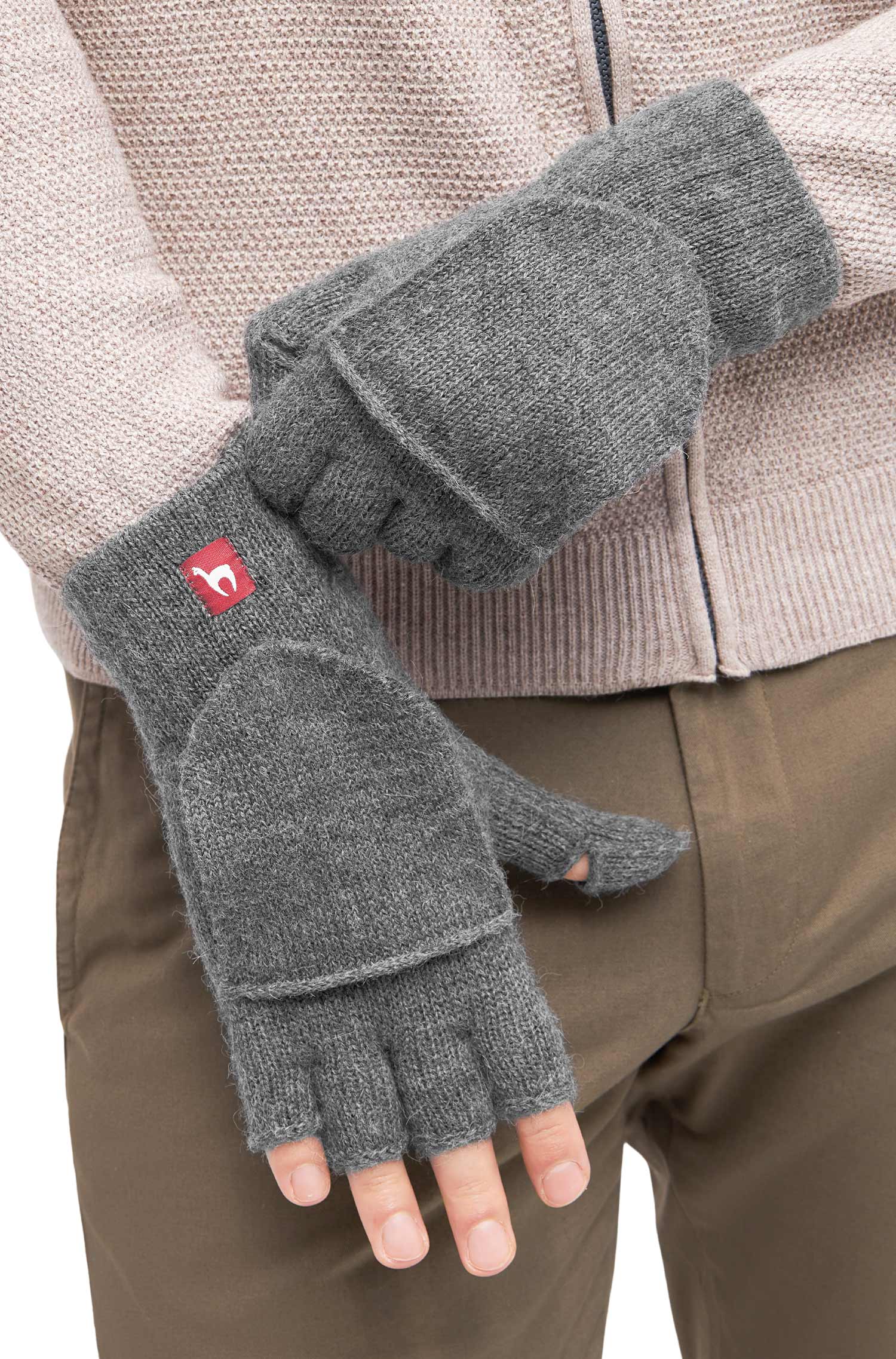 Alpaka Känguru Handschuhe UNI-grau