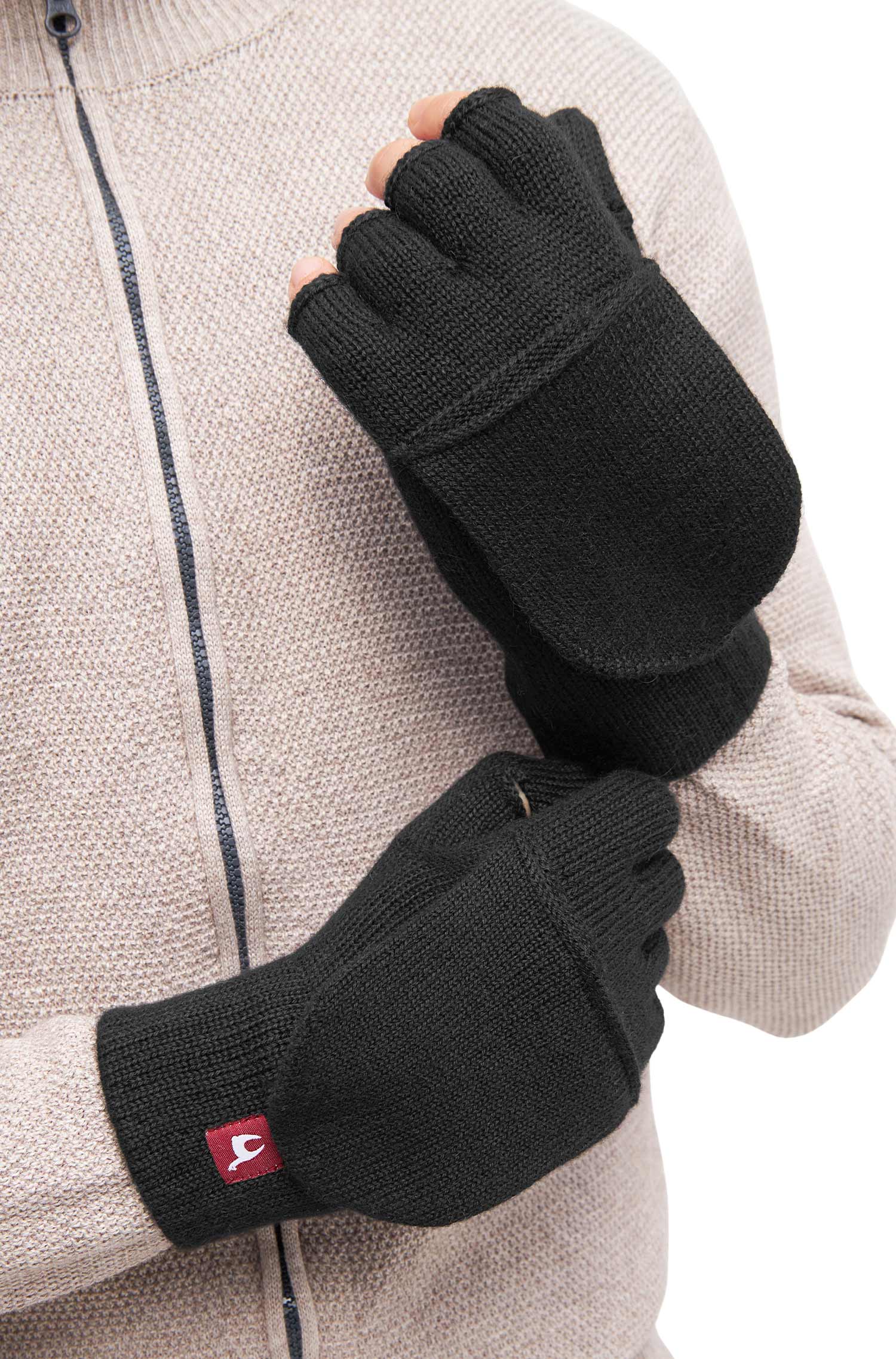 Alpaka Känguru Handschuhe UNI-schwarz