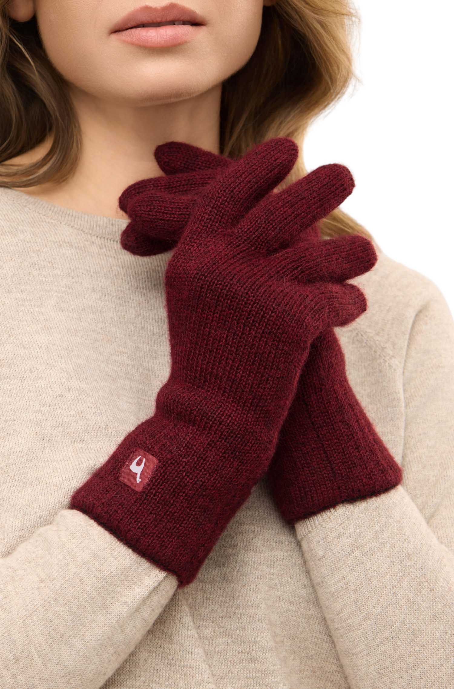 Alpaka Wendehandschuhe WENDBAR-rot/schwarz meliert