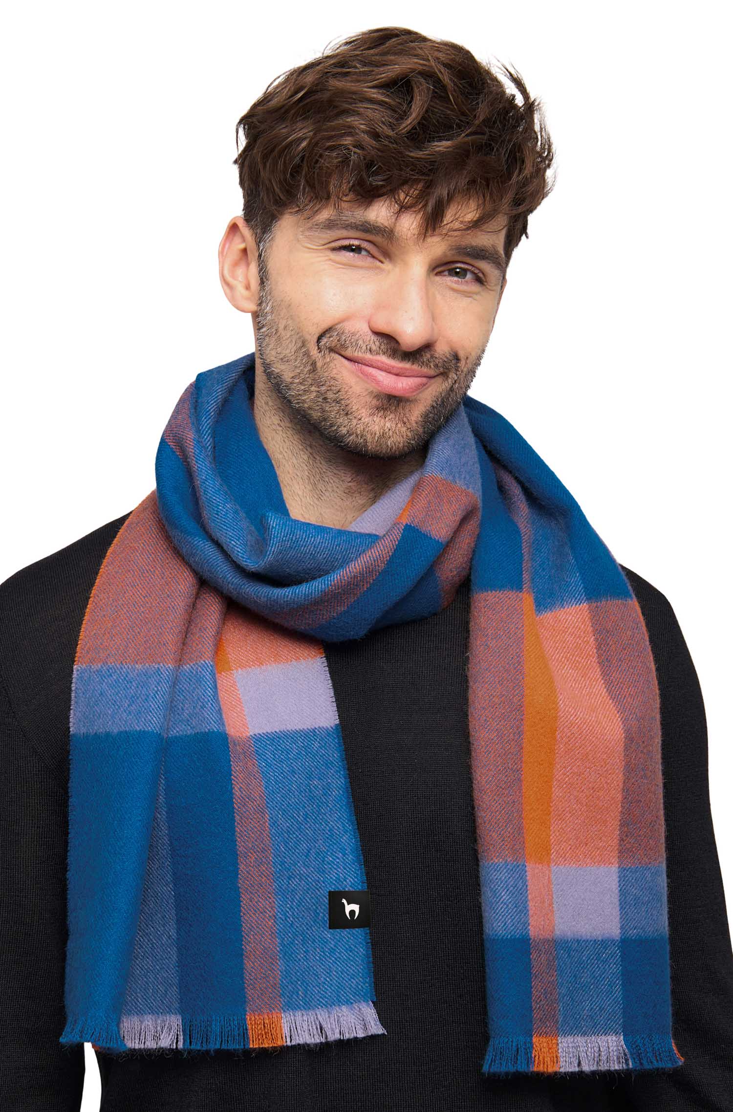 Alpaka Webschal ALEGRO-blau/orange