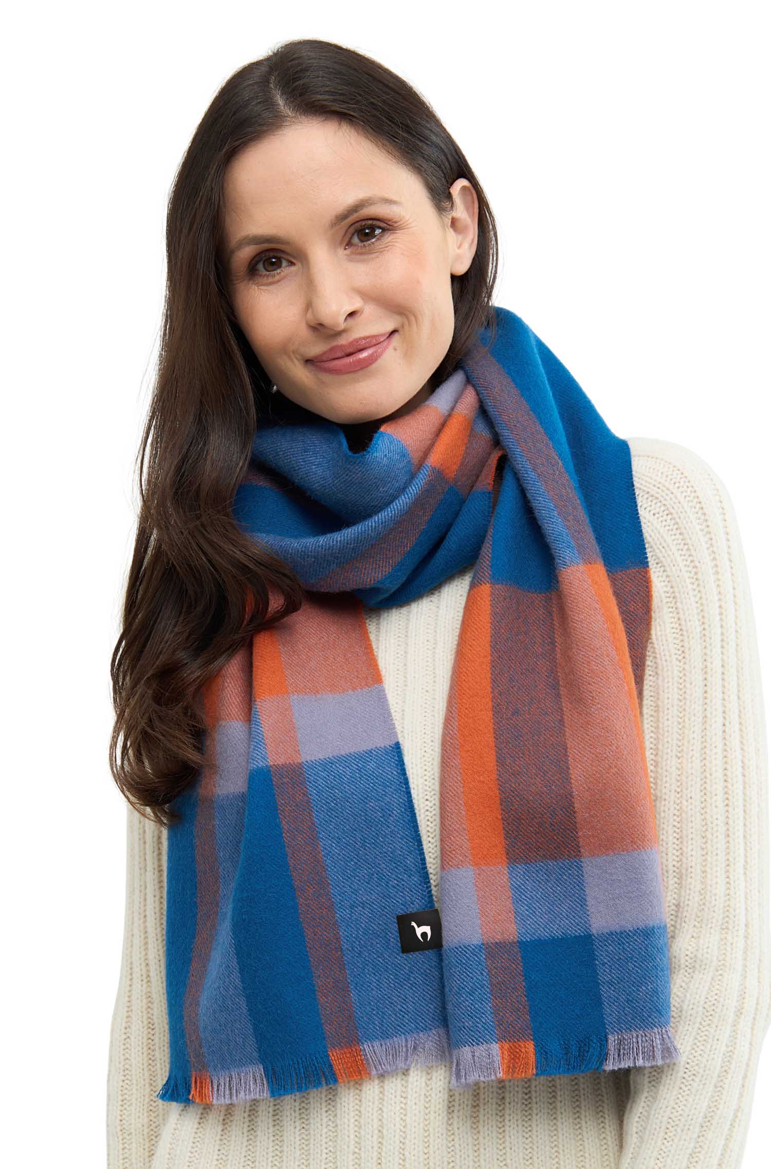 Alpaka Webschal ALEGRO-blau/orange