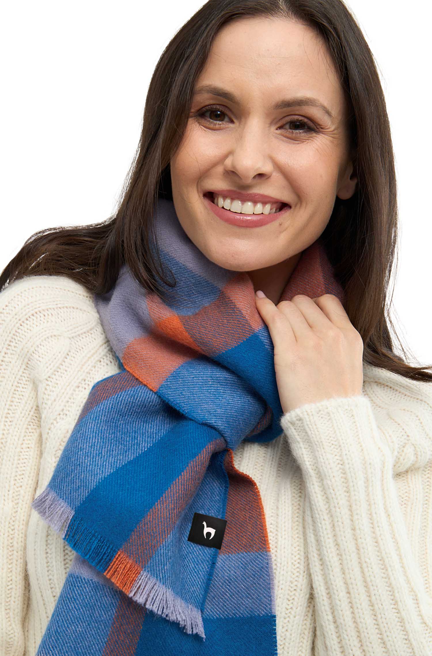 Alpaka Webschal ALEGRO-blau/orange