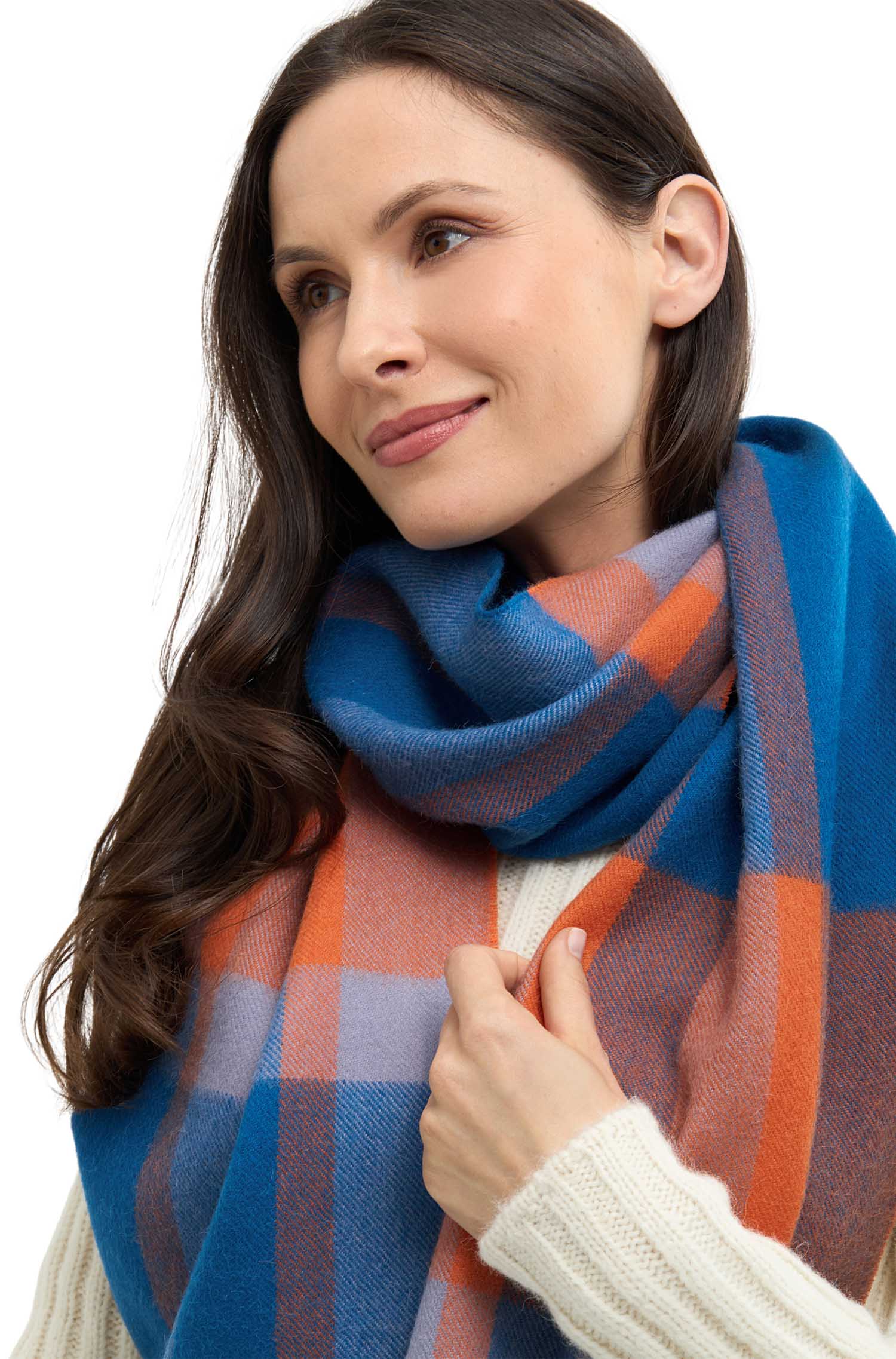 Alpaka Webschal ALEGRO-blau/orange