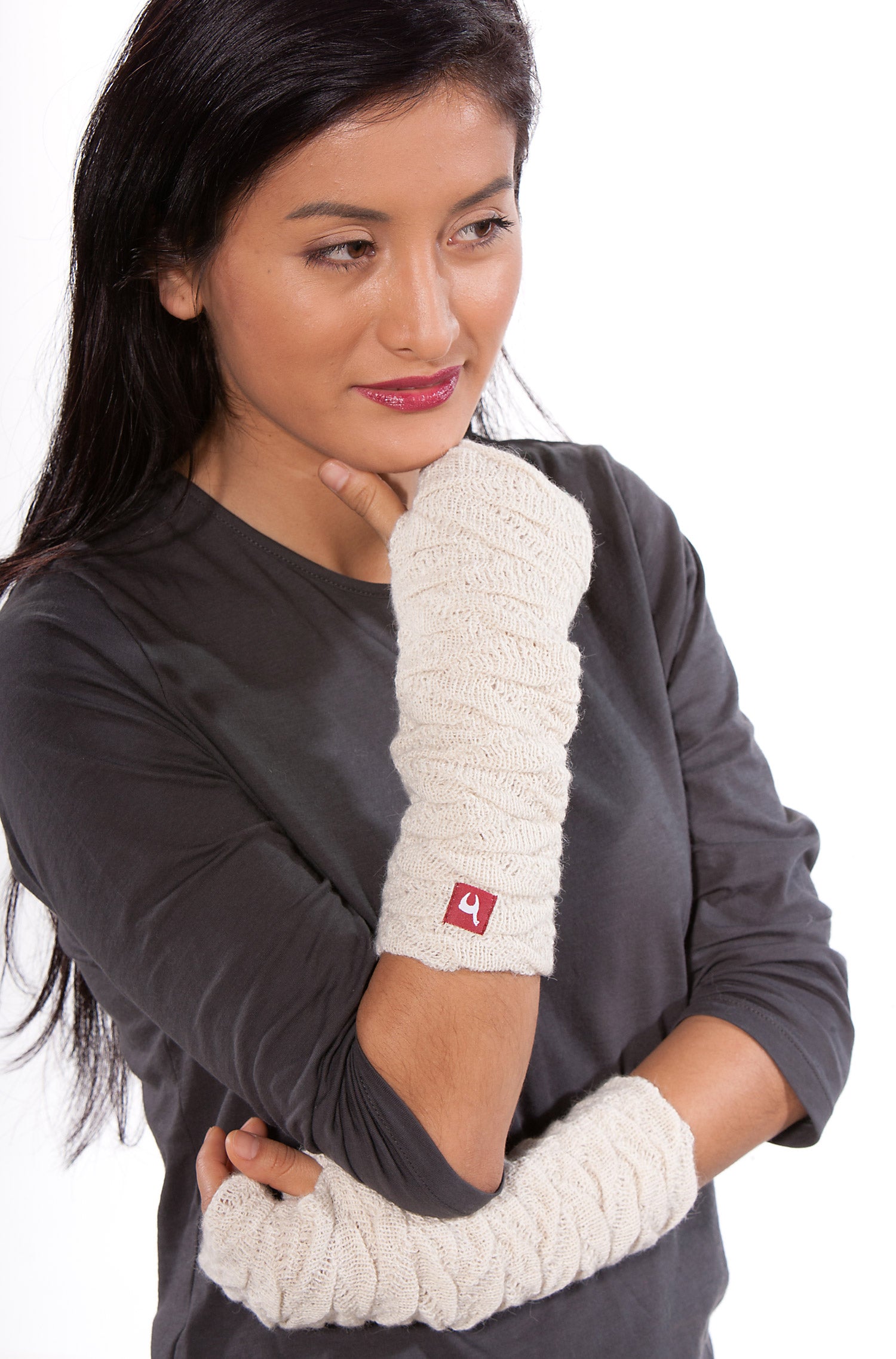 Alpaka Armstulpen BIESEN-wollweiss