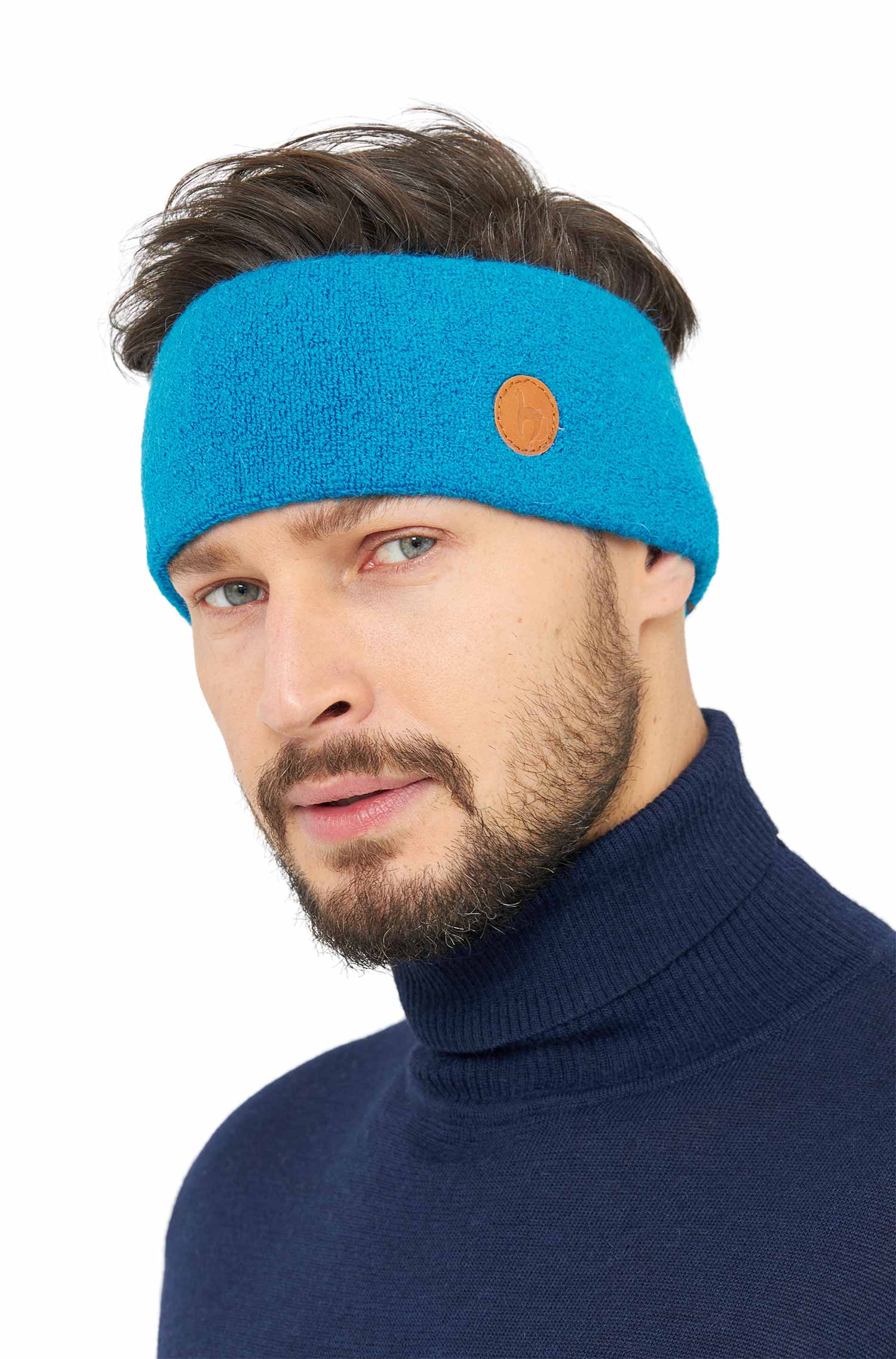 Alpaka Stirnband STRETCH-azurblau