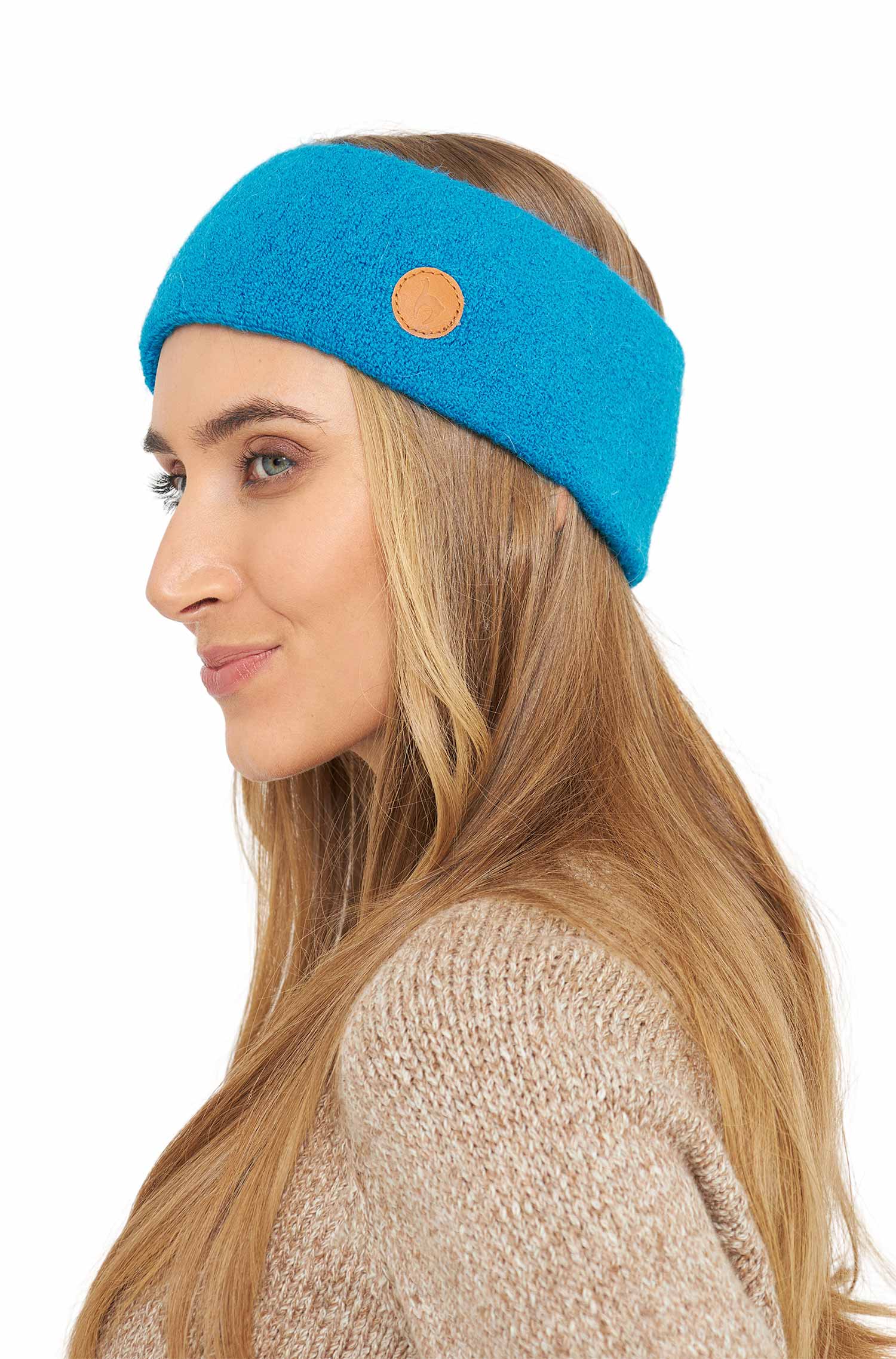 Alpaka Stirnband STRETCH-azurblau