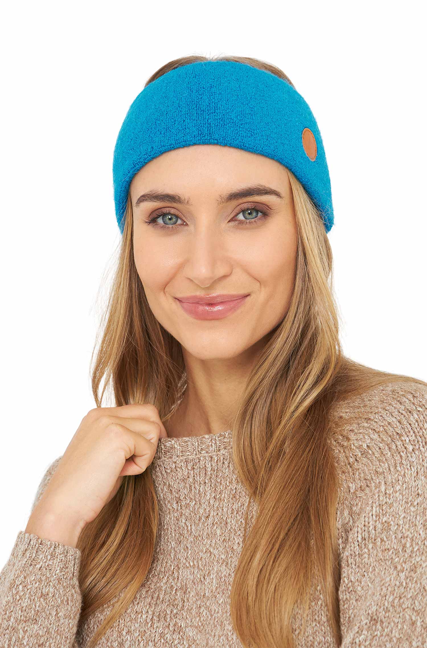 Alpaka Stirnband STRETCH-azurblau