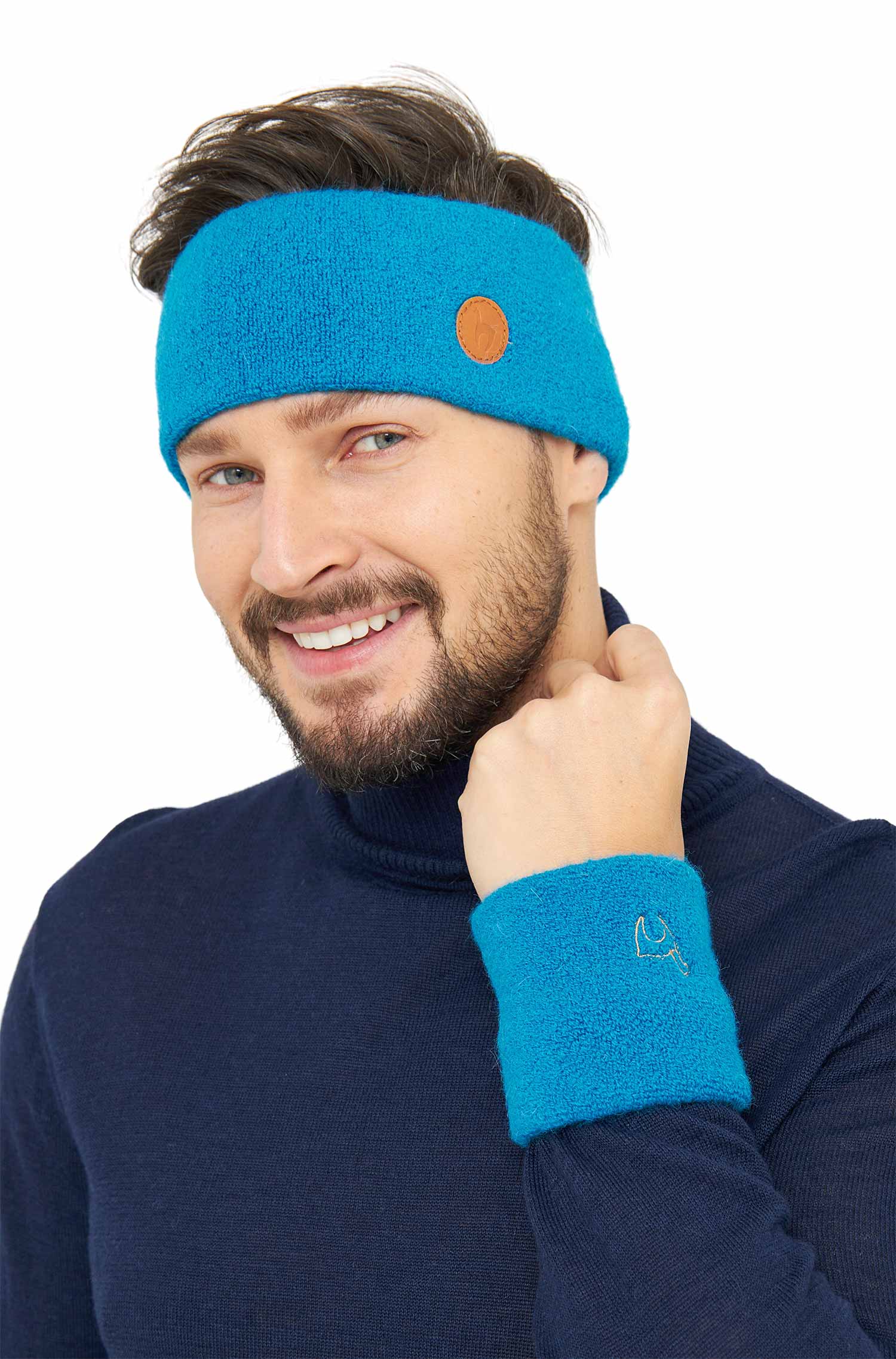 Alpaka Stirnband STRETCH-azurblau