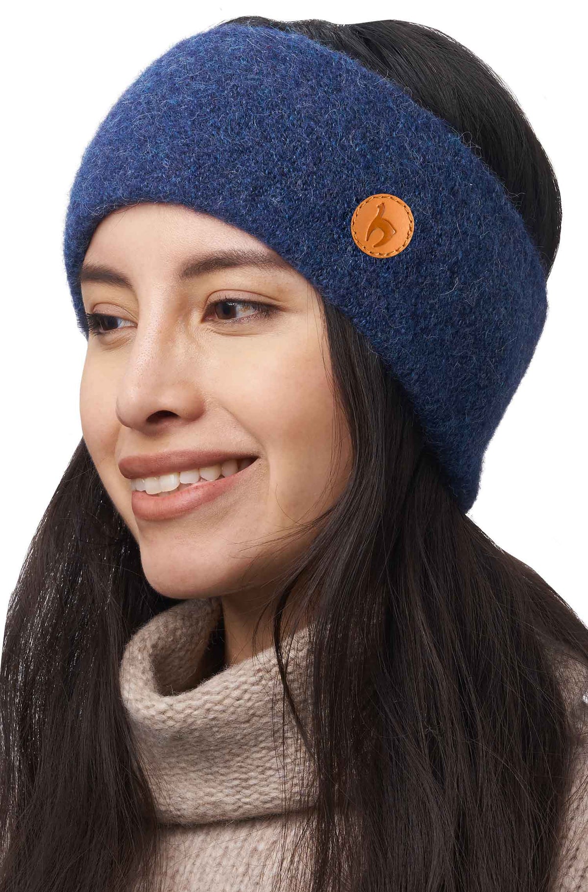 Alpaka Stirnband STRETCH-blau meliert